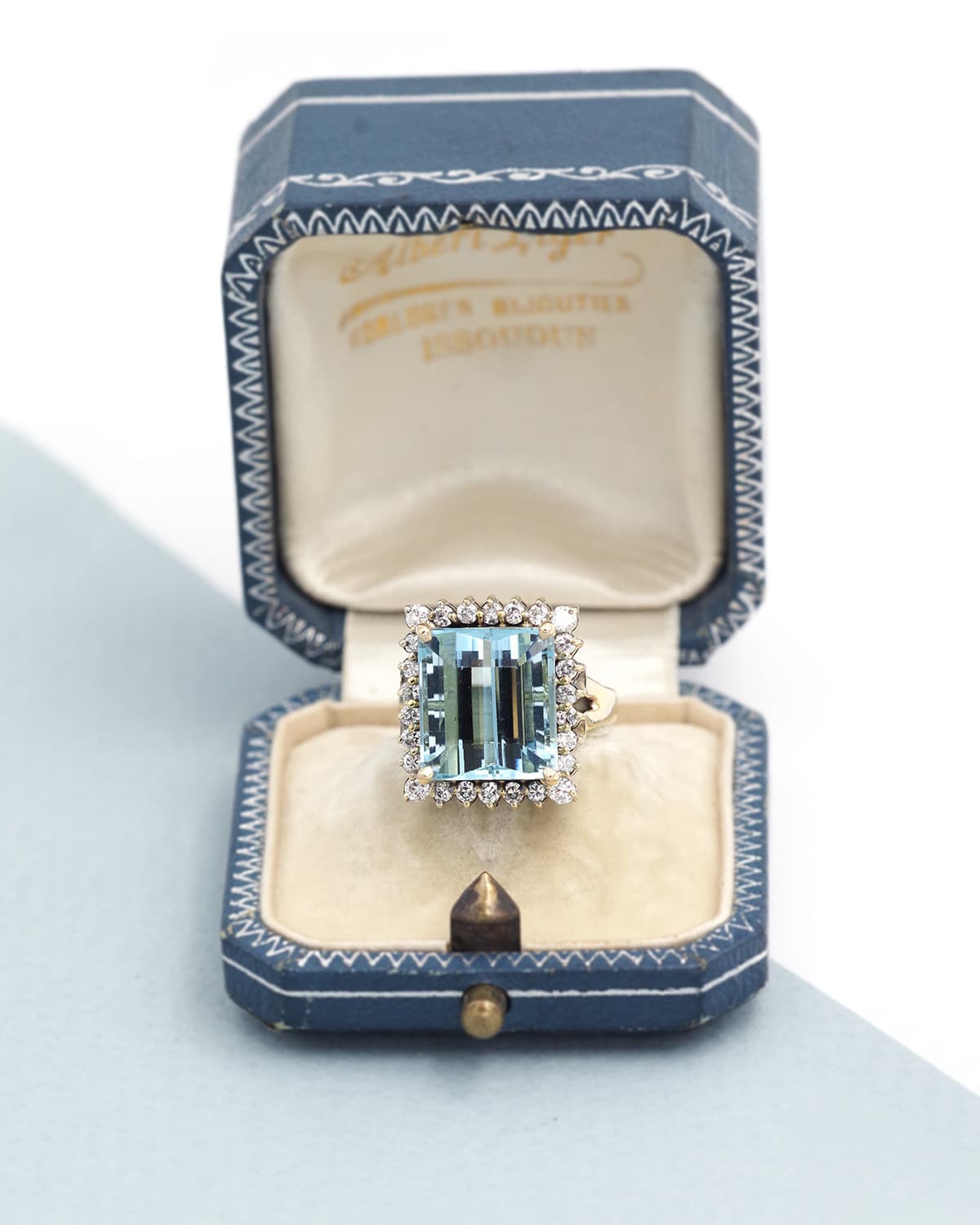 Aquamarine diamond cluster ring