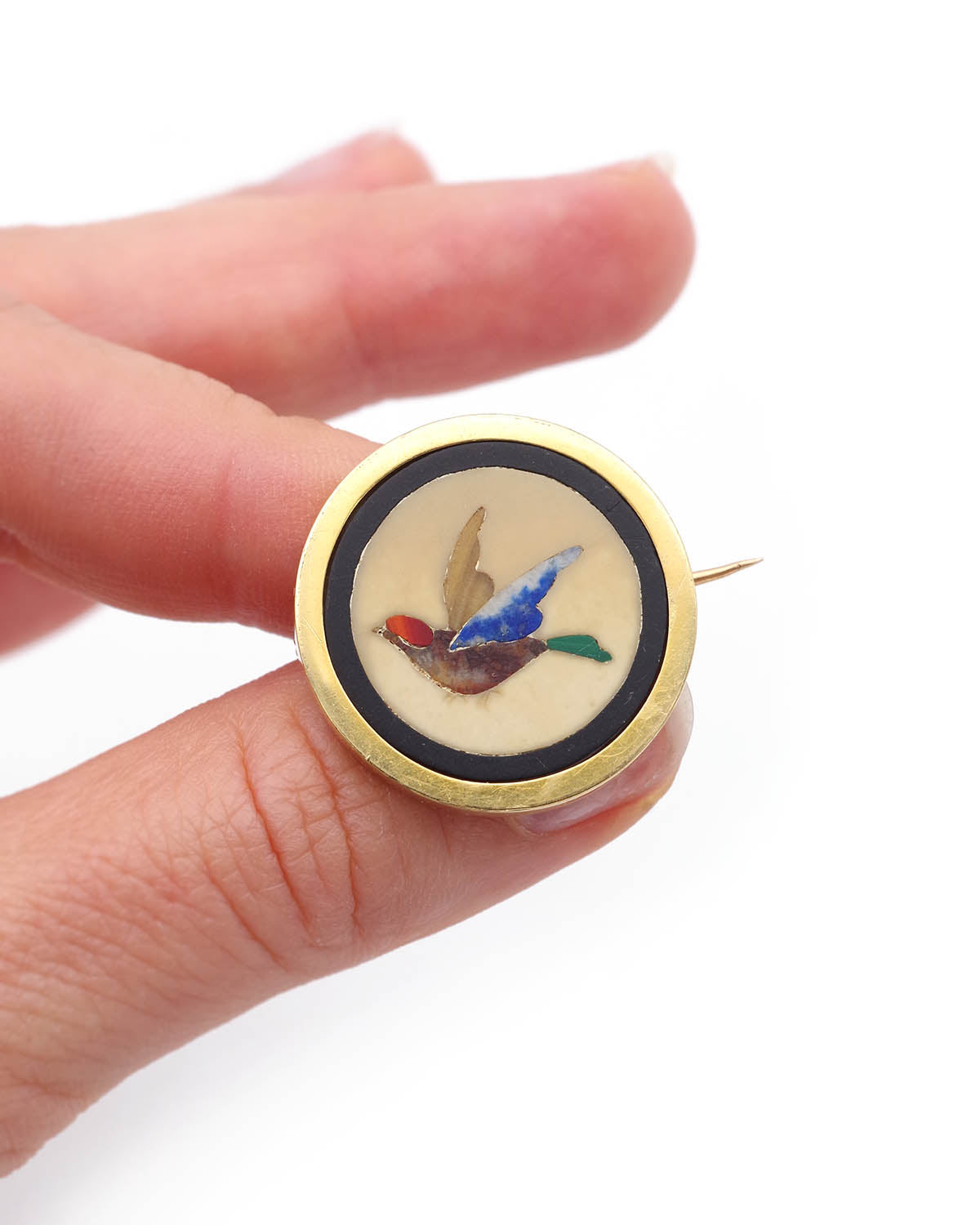 Pietra dura gold brooch