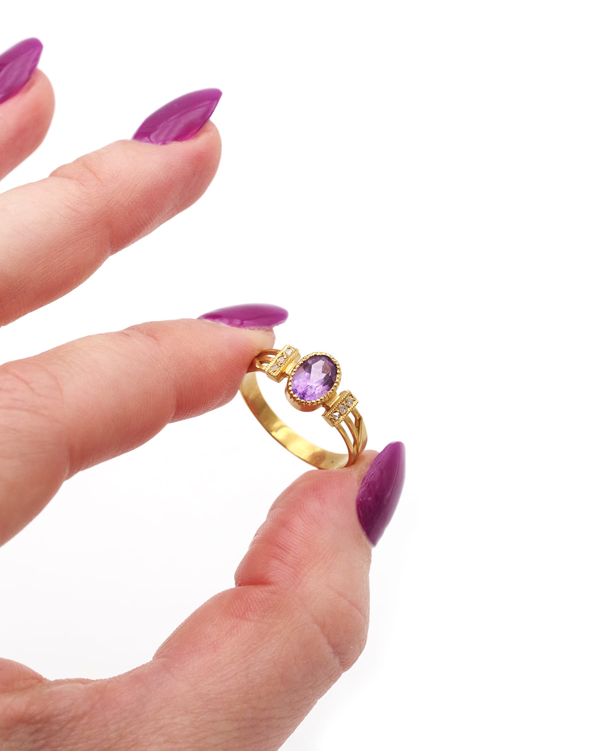 Amethyst and diamond ring