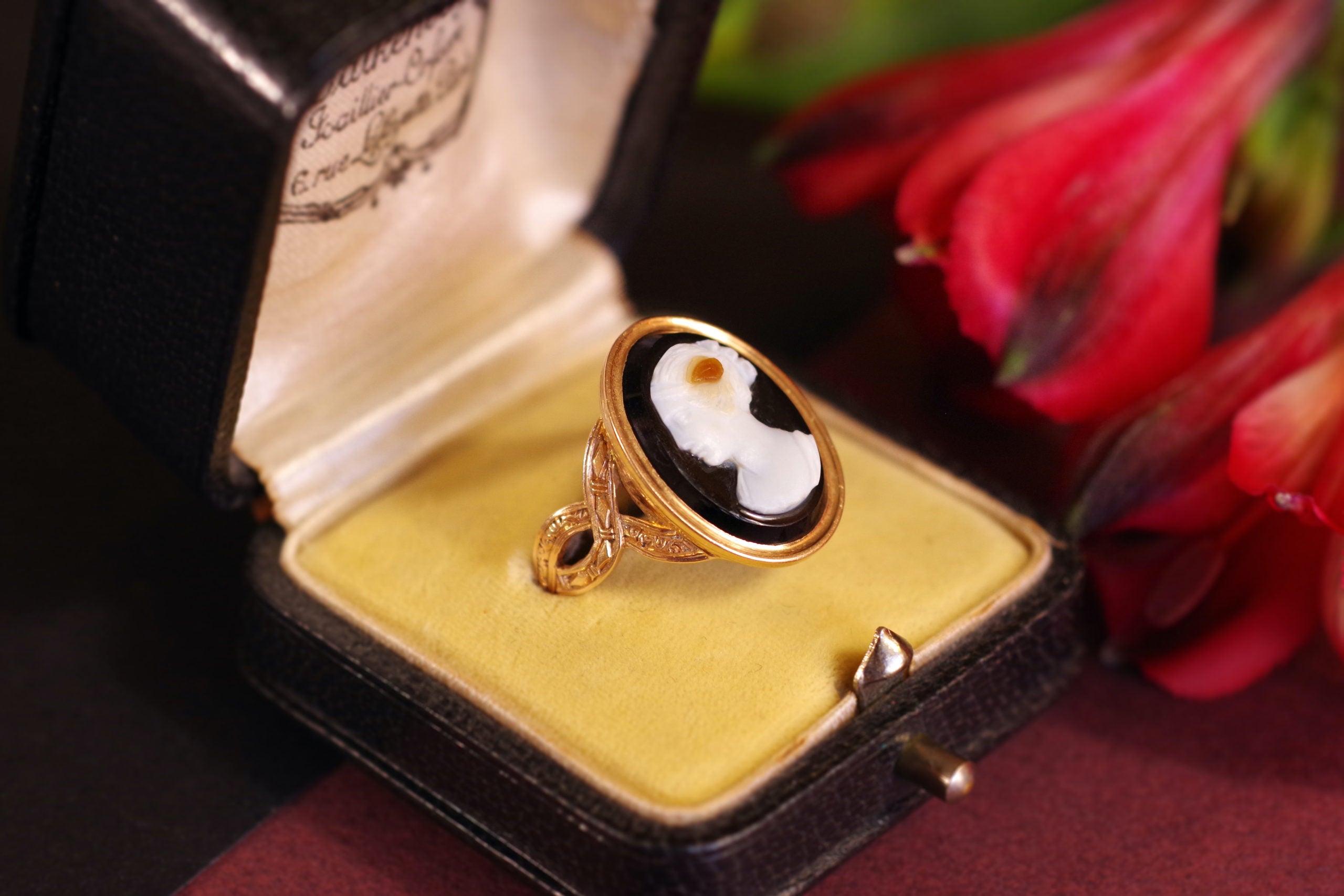 bague ancienne camée agate or 18K