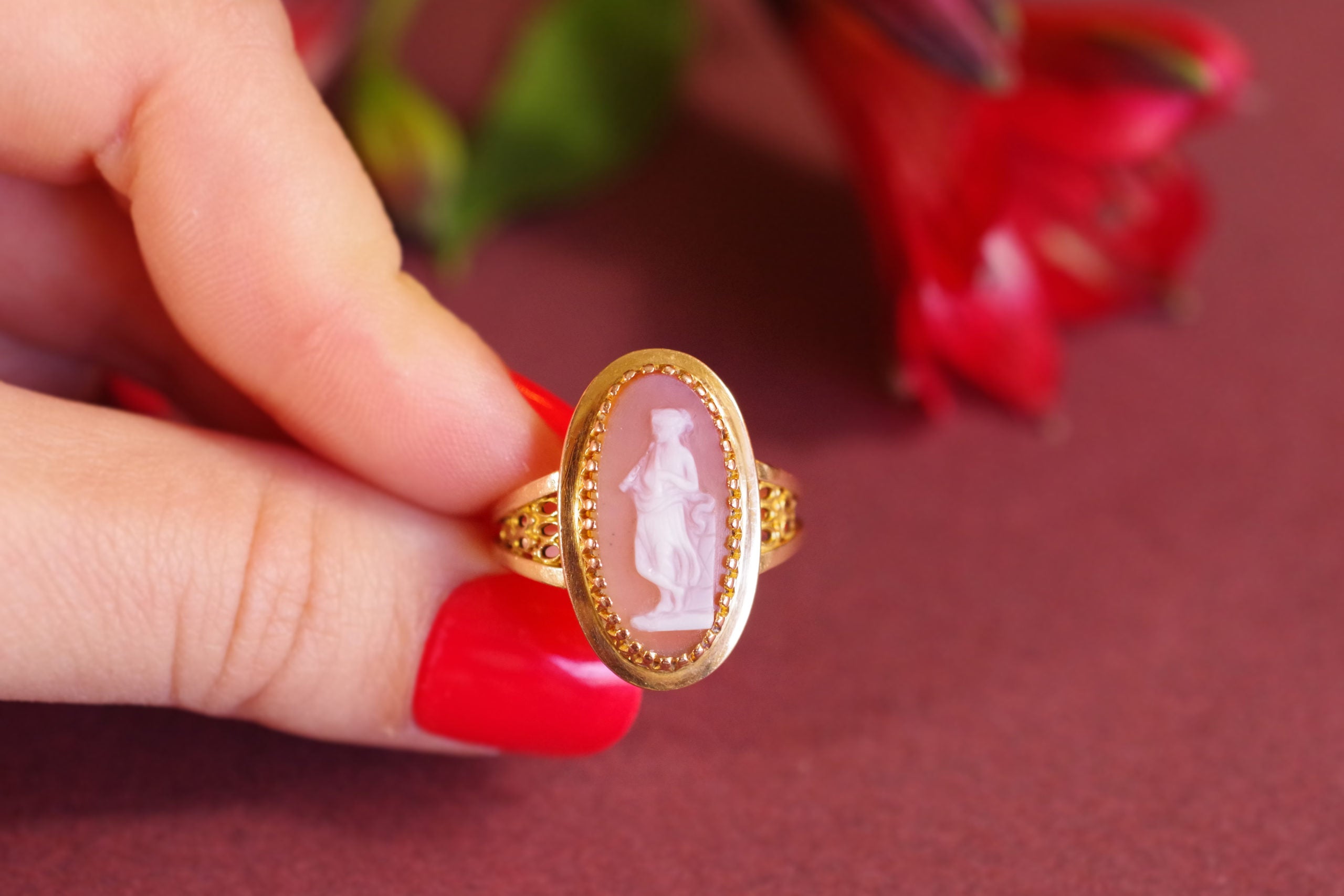 bague camée or rose 18k