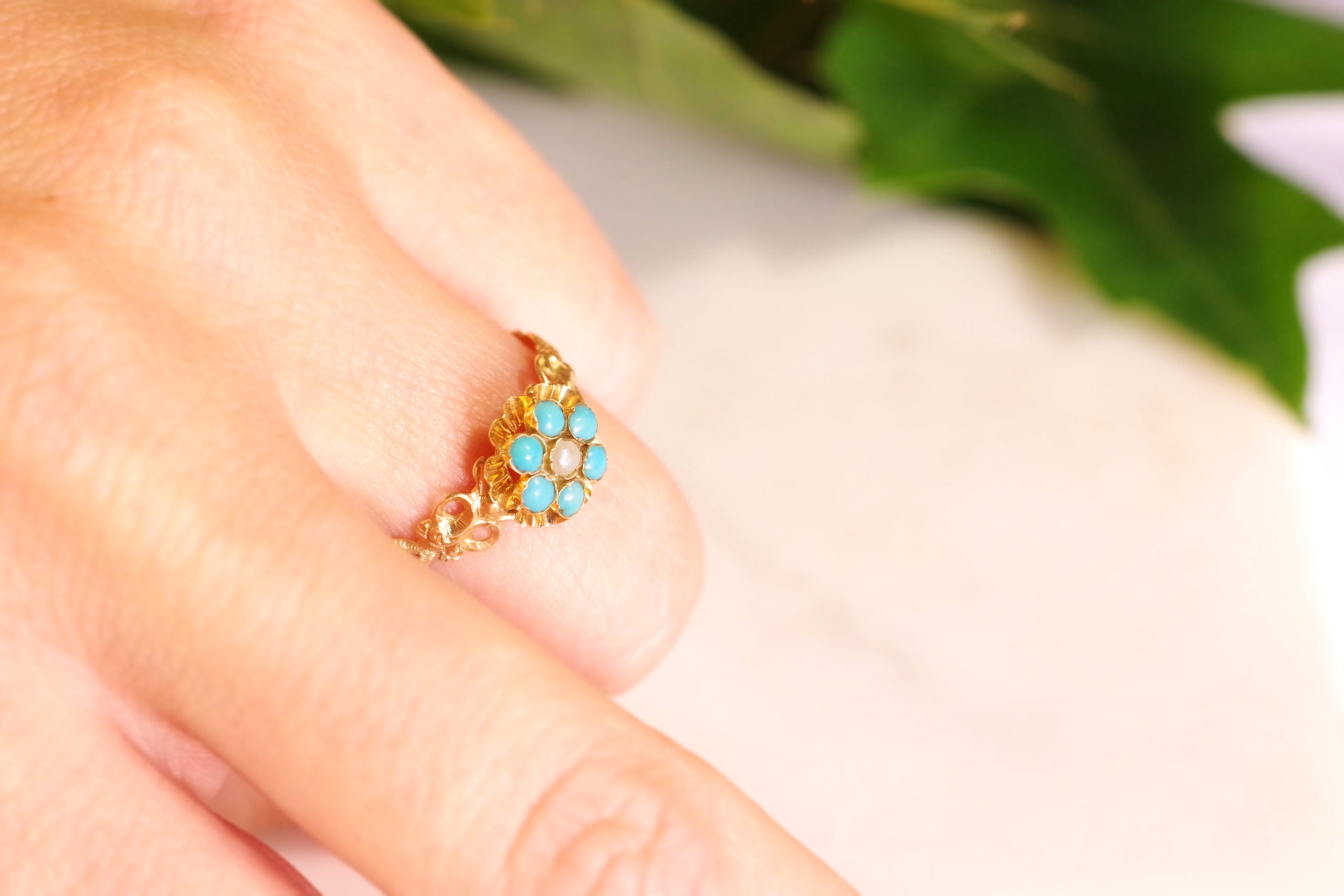 bague fleur turquoise bijou occasion