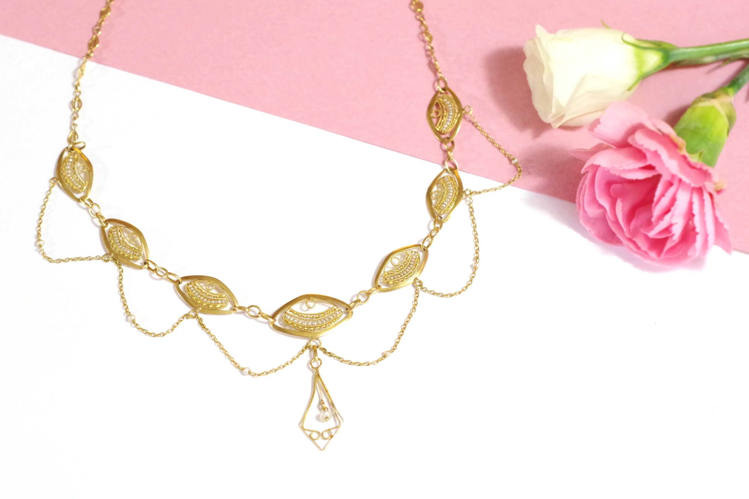 antique draperie necklace in filigree gold