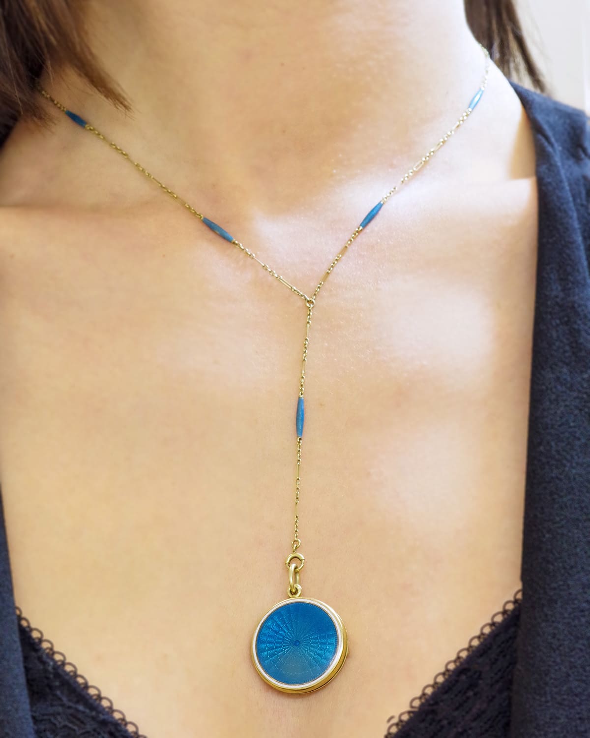 victorian guilloche enamel necklace