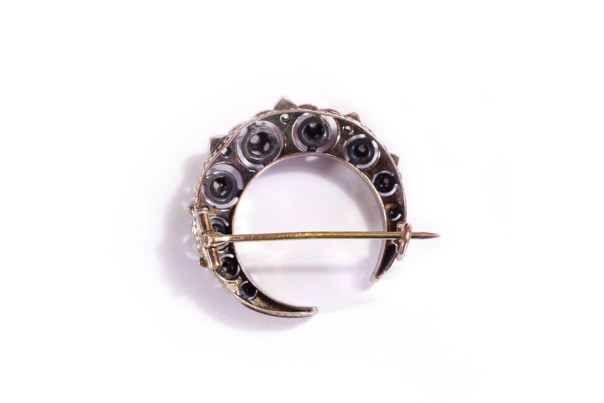 Victorian diamond crescent moon brooch