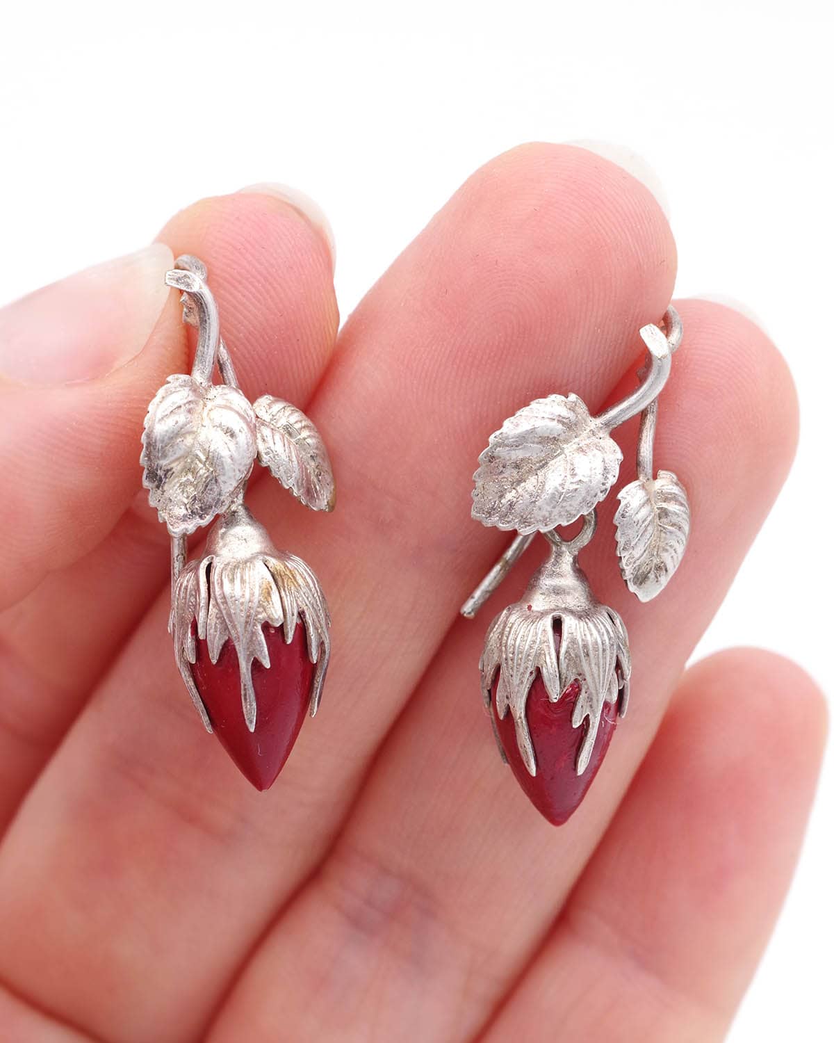 Antique rose bud earrings