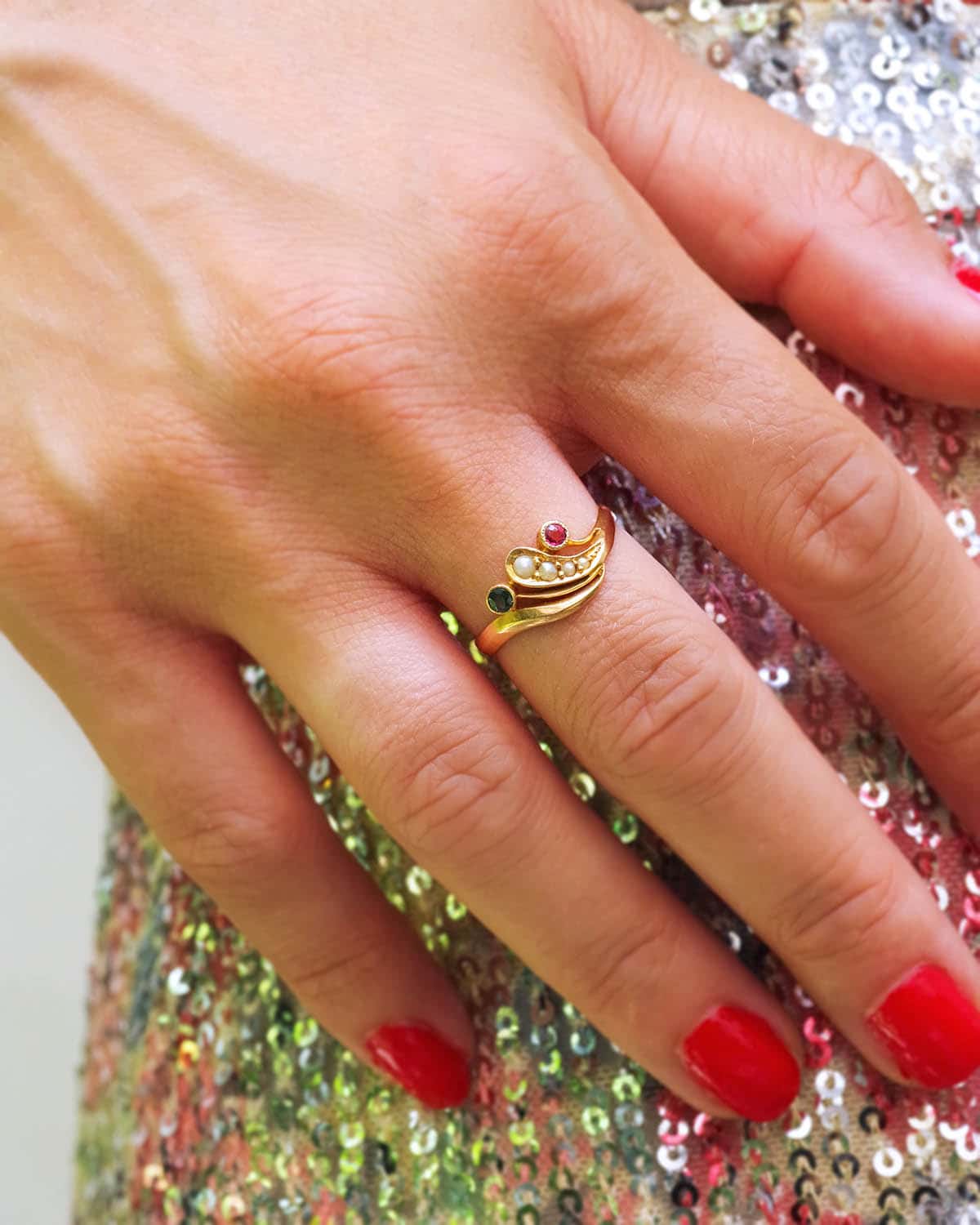 bague perle rubis saphir