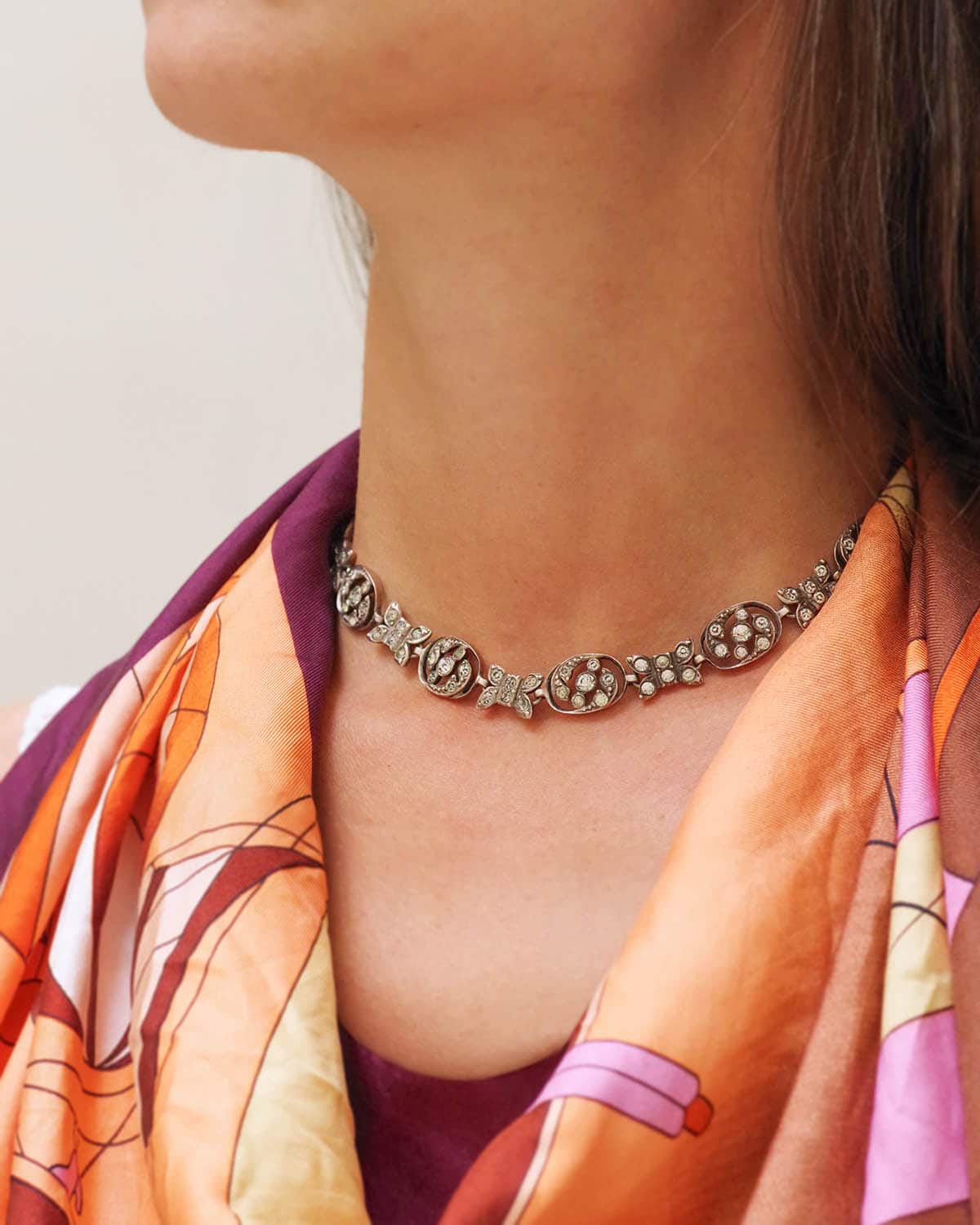 collier strass ancien en argent