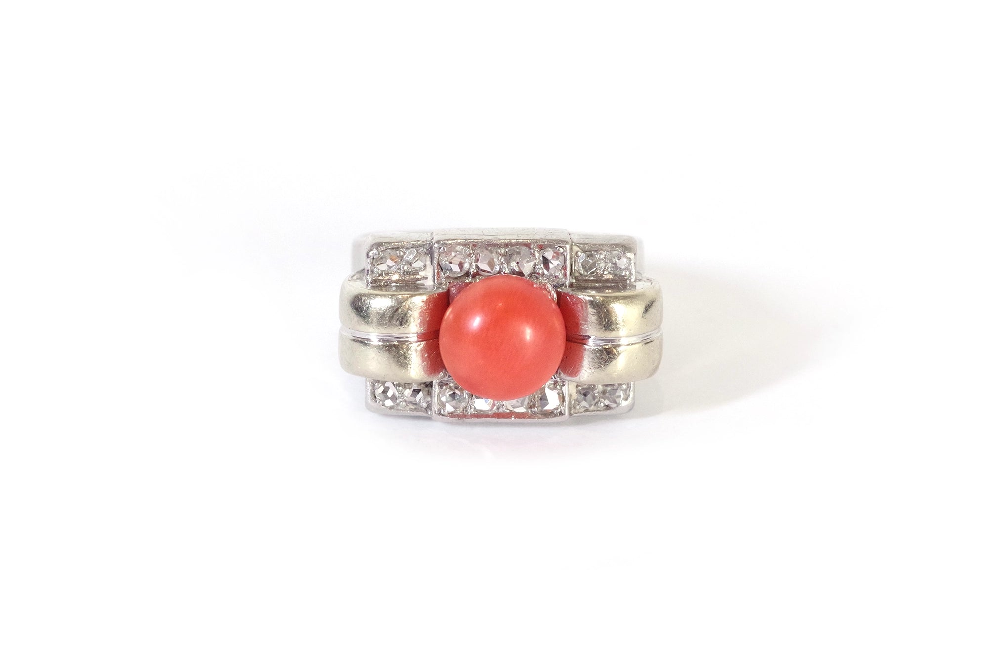 Bague Tank diamants corail