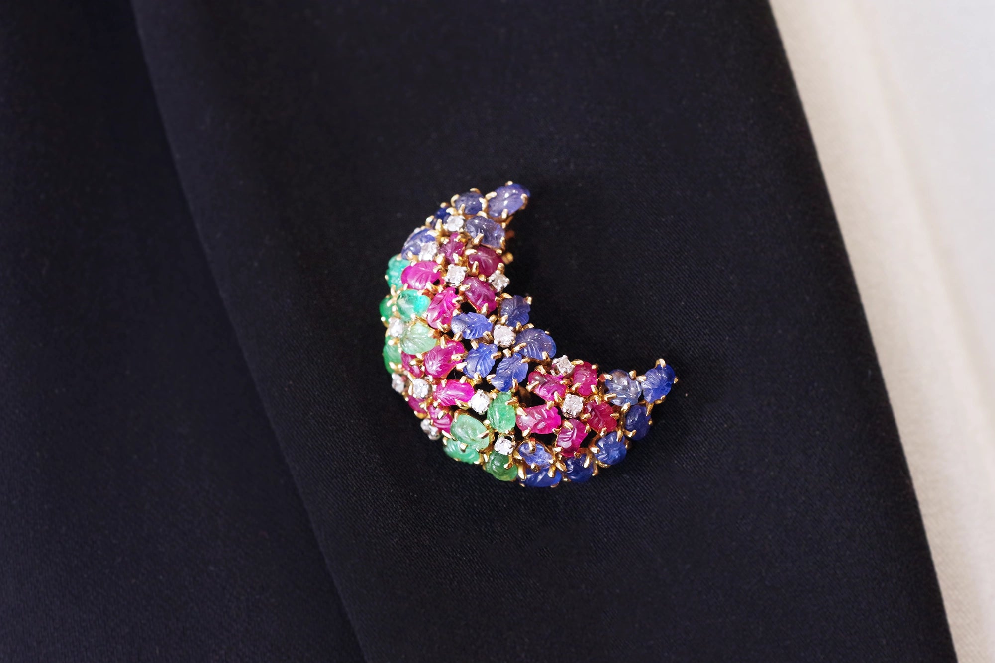 crescent moon brooch in platinum