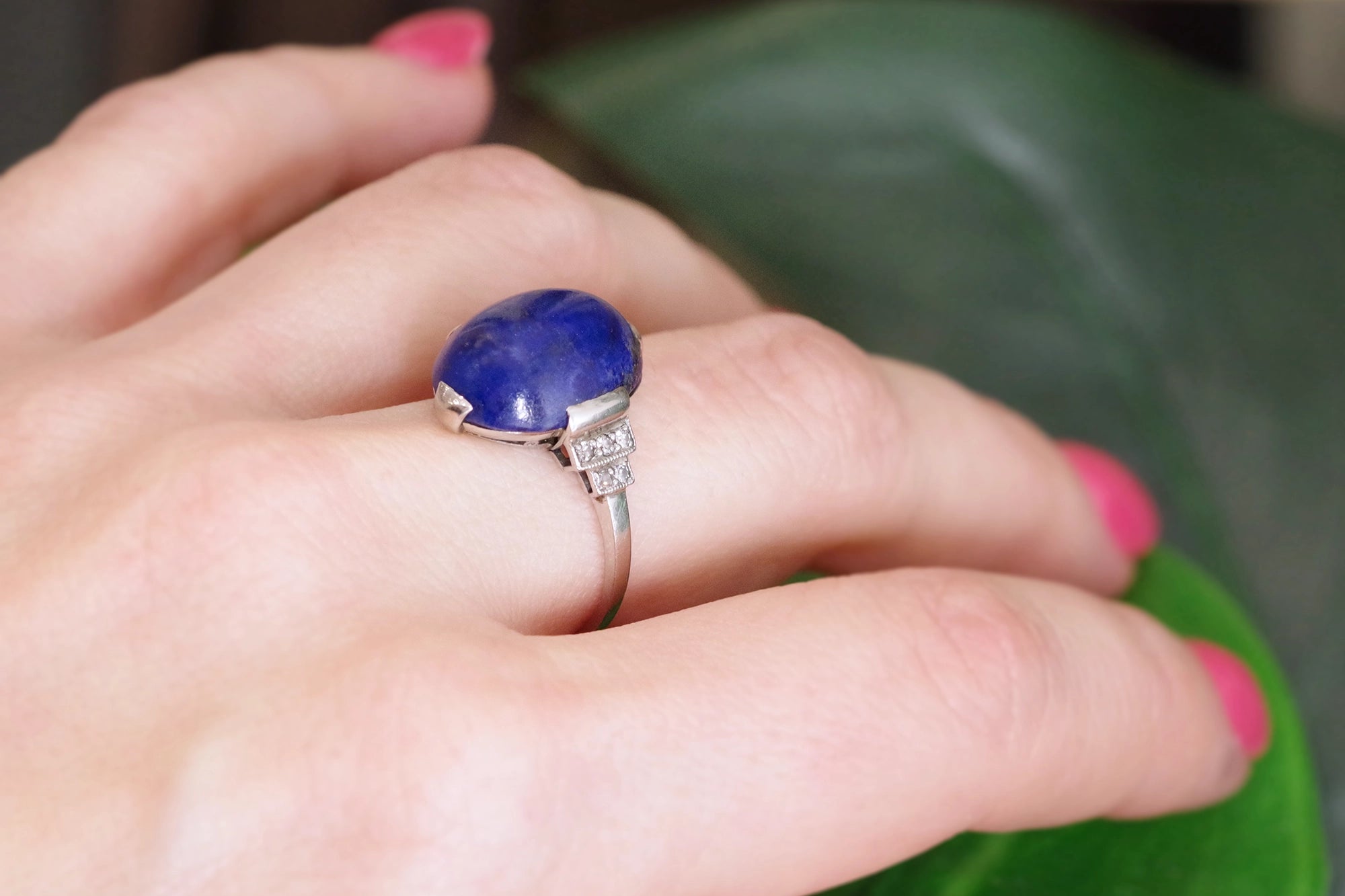 bague art deco lapis lazuli en platine