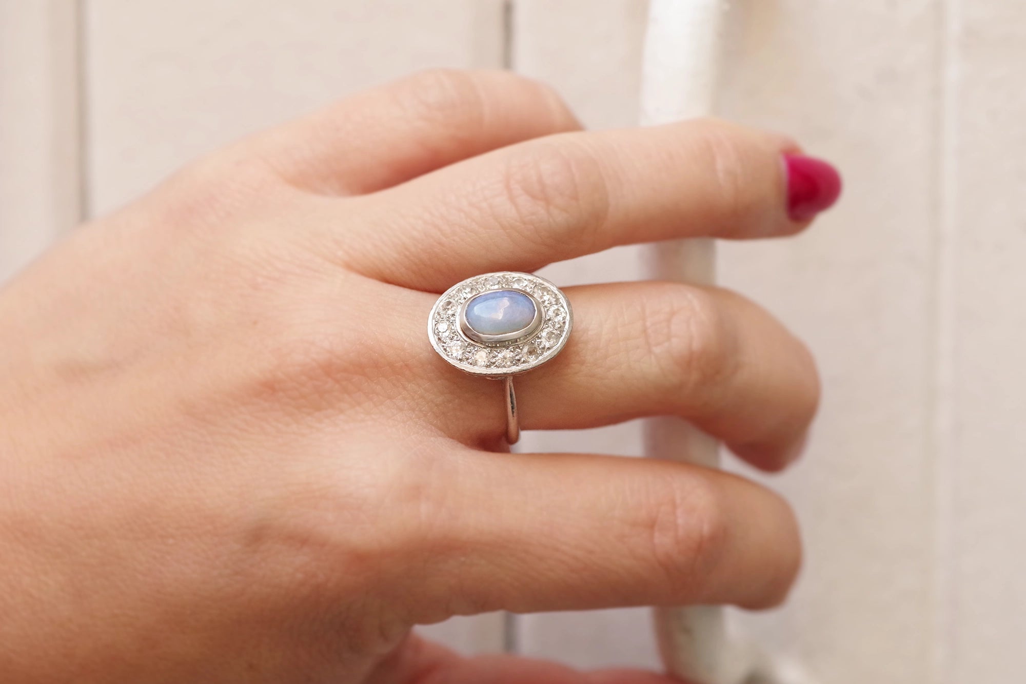 bague marguerite opale en platine