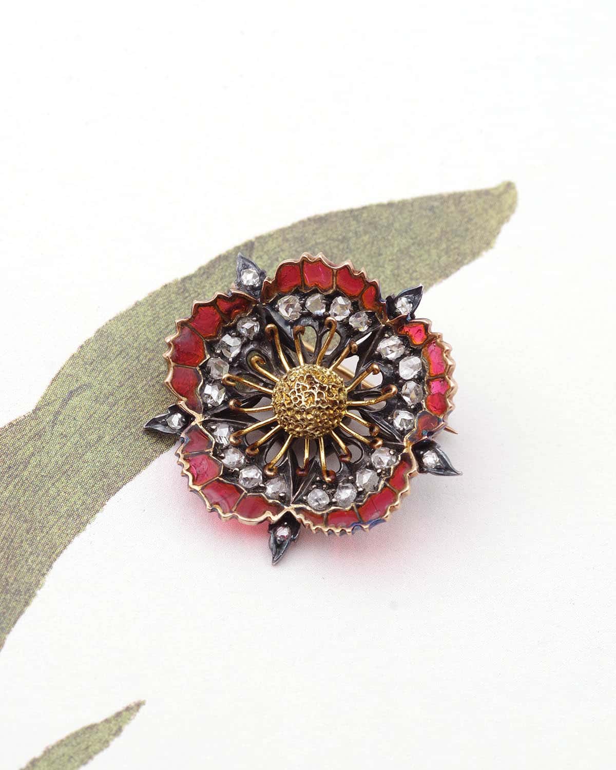 plique a jour enamel flower brooch