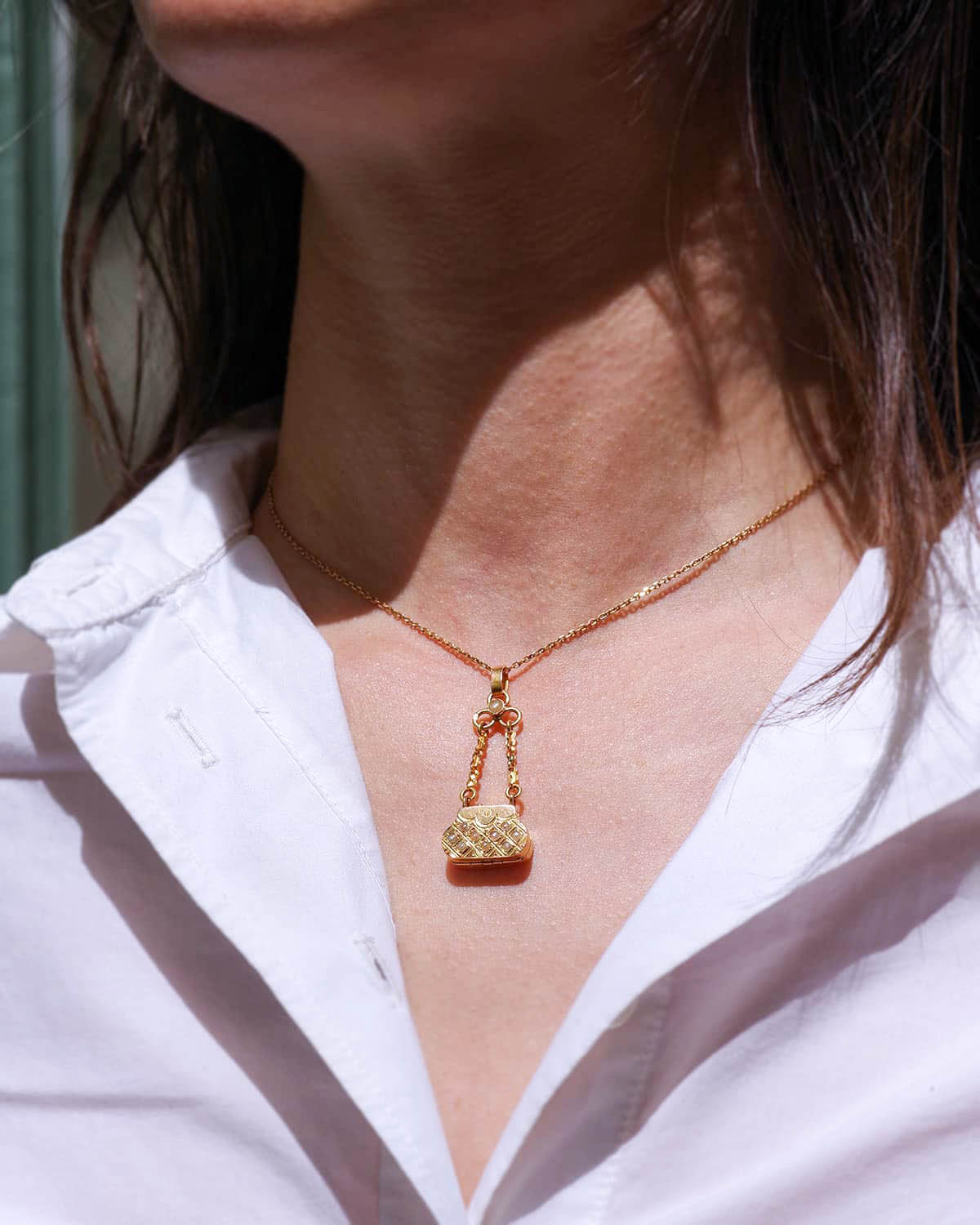 Antique bag photo locket pendant
