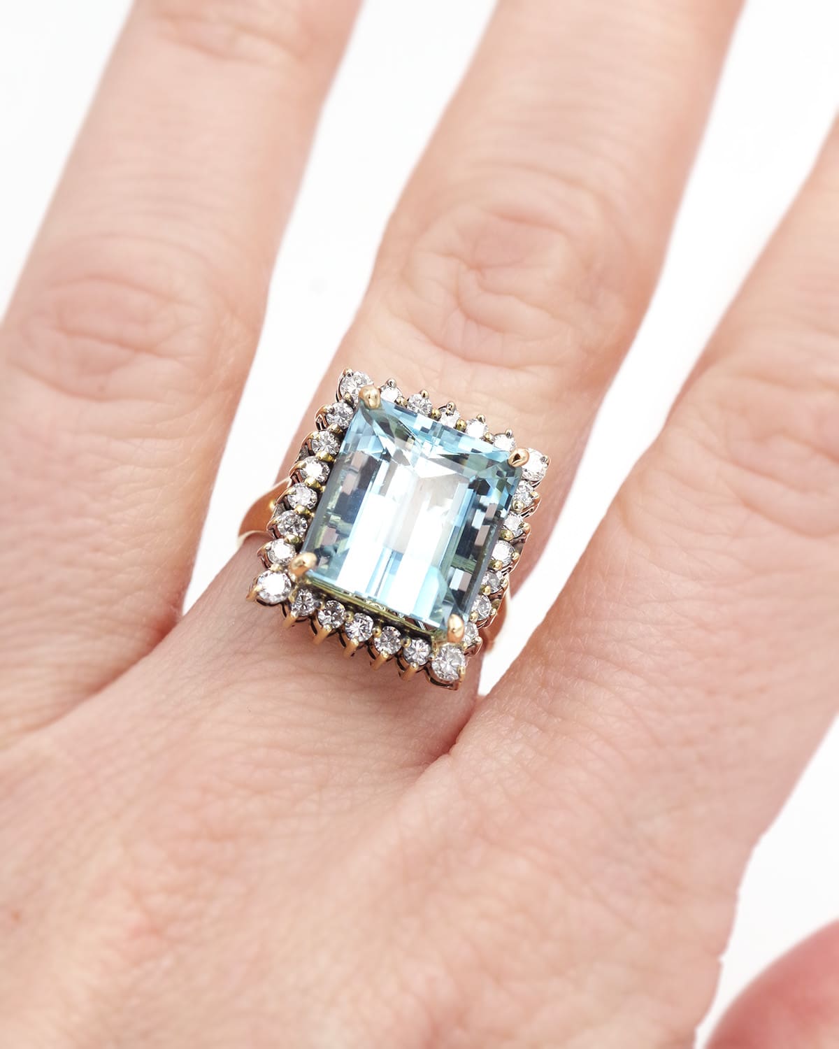 Aquamarine diamond cluster ring