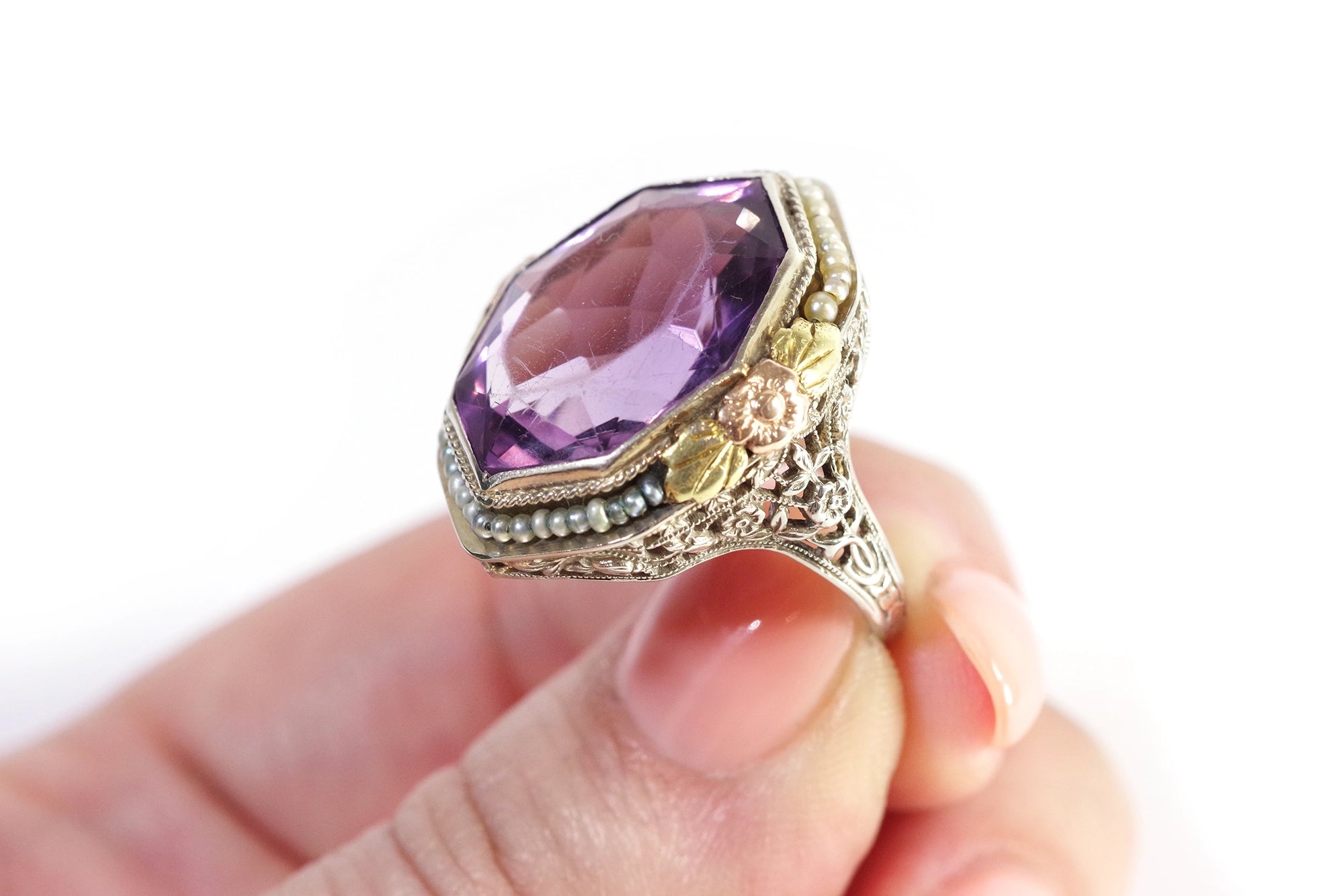 American amethyst gold ring