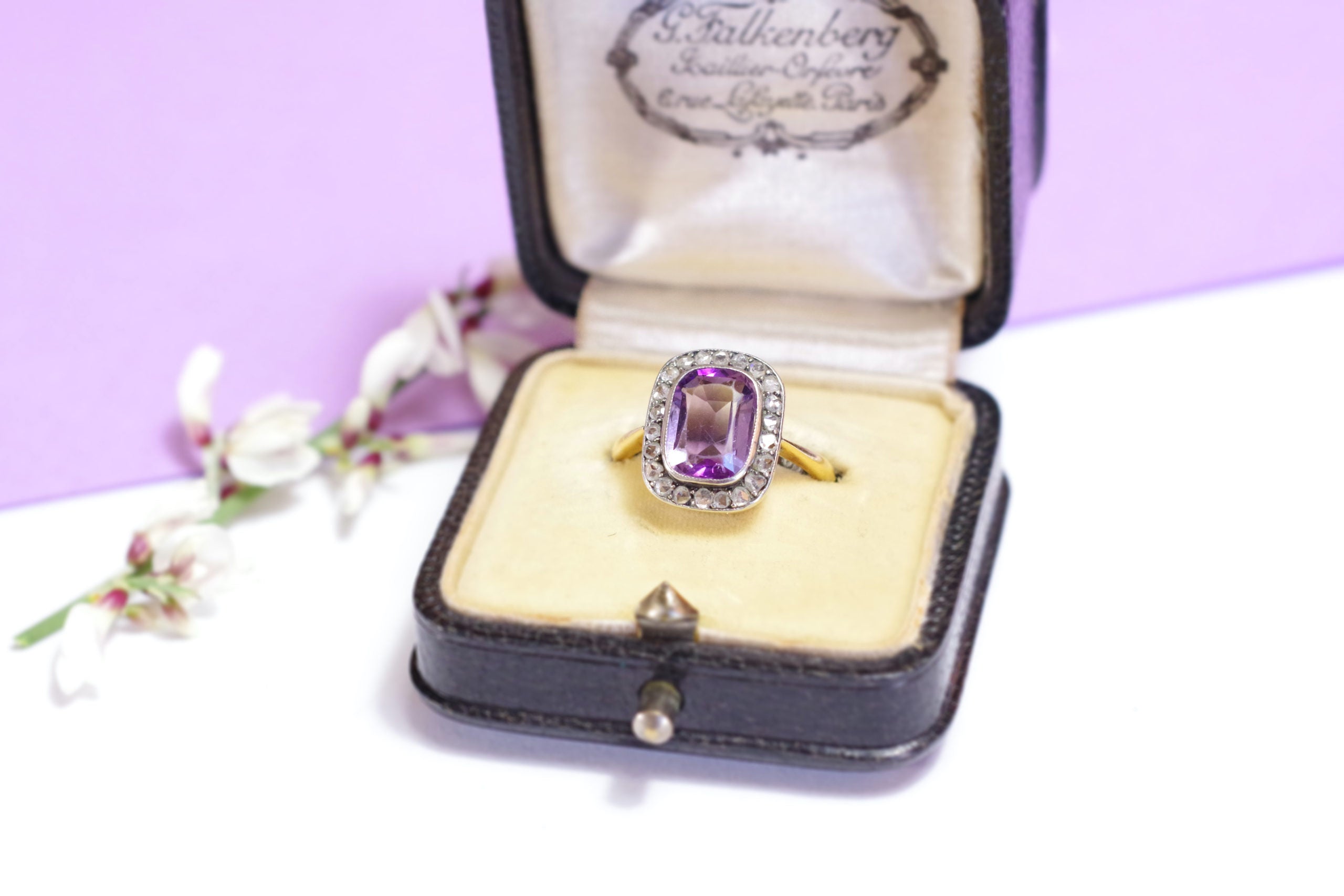 victorian amethyst diamond ring wedding in gold and silver