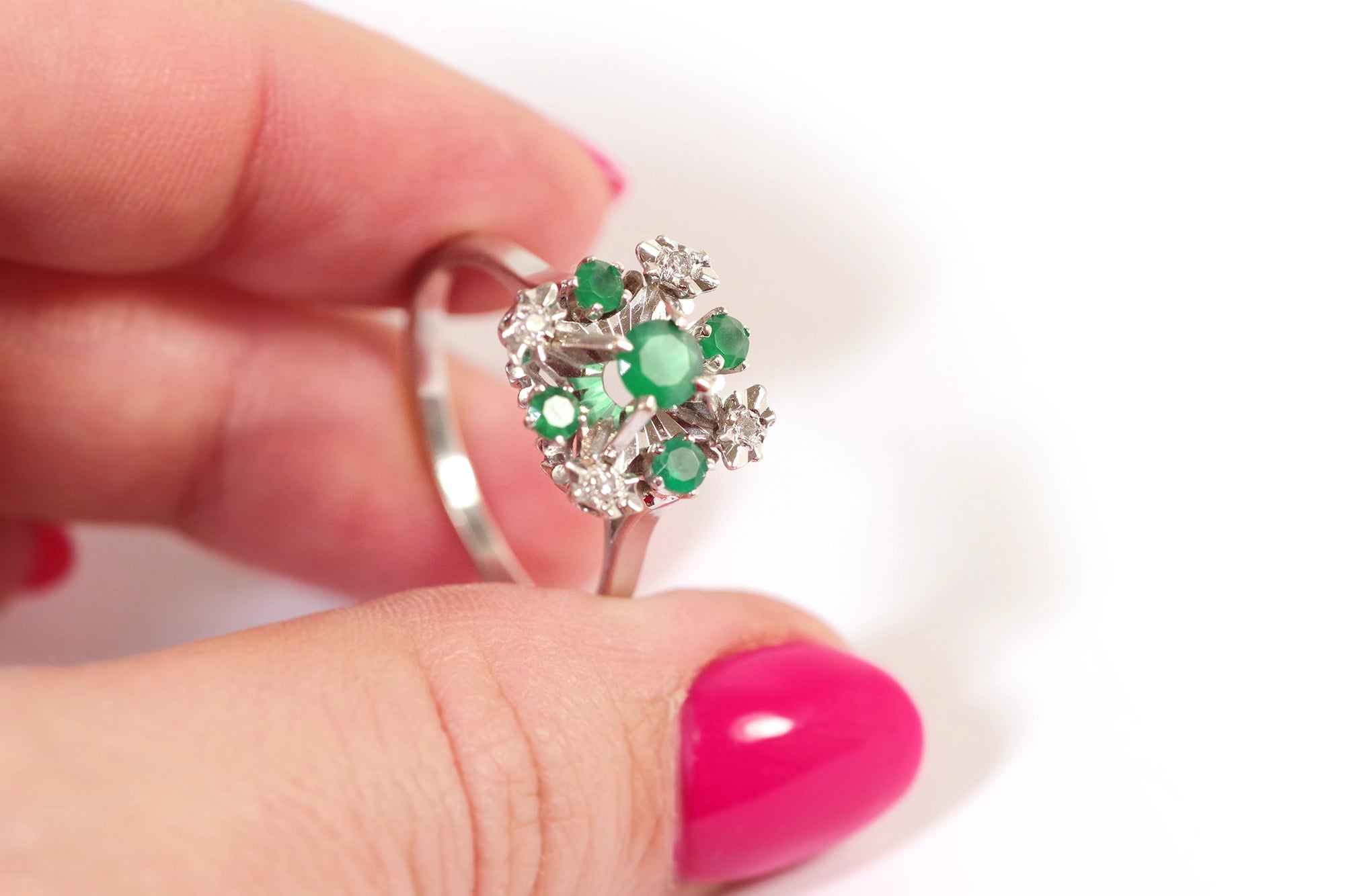 Bague vintage chrysoprases diamants