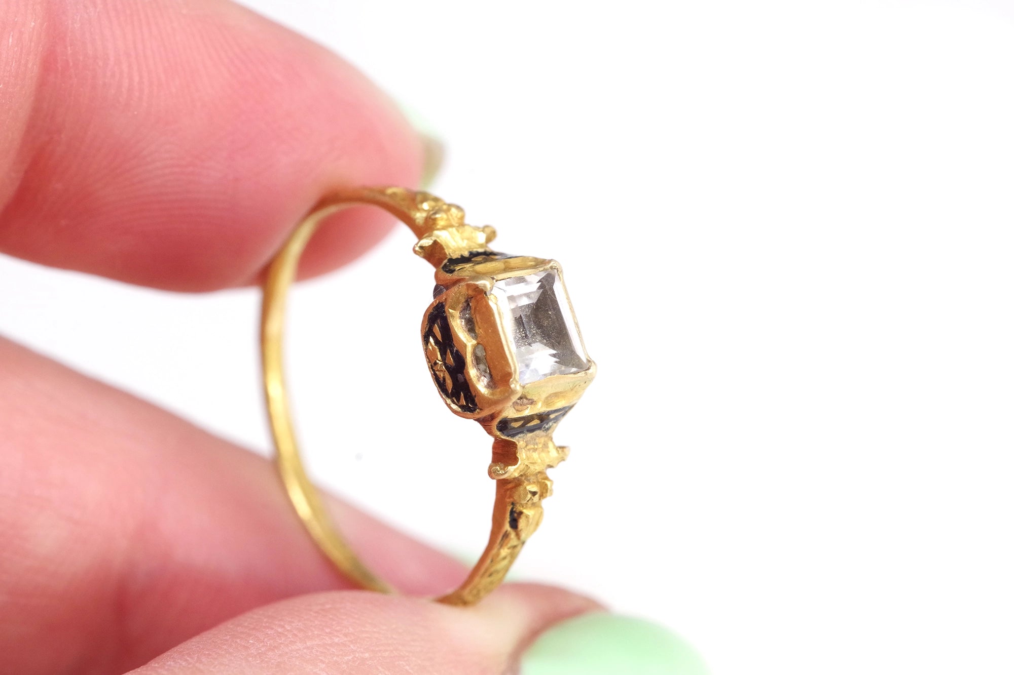 Renaissance rock cristal enamel ring