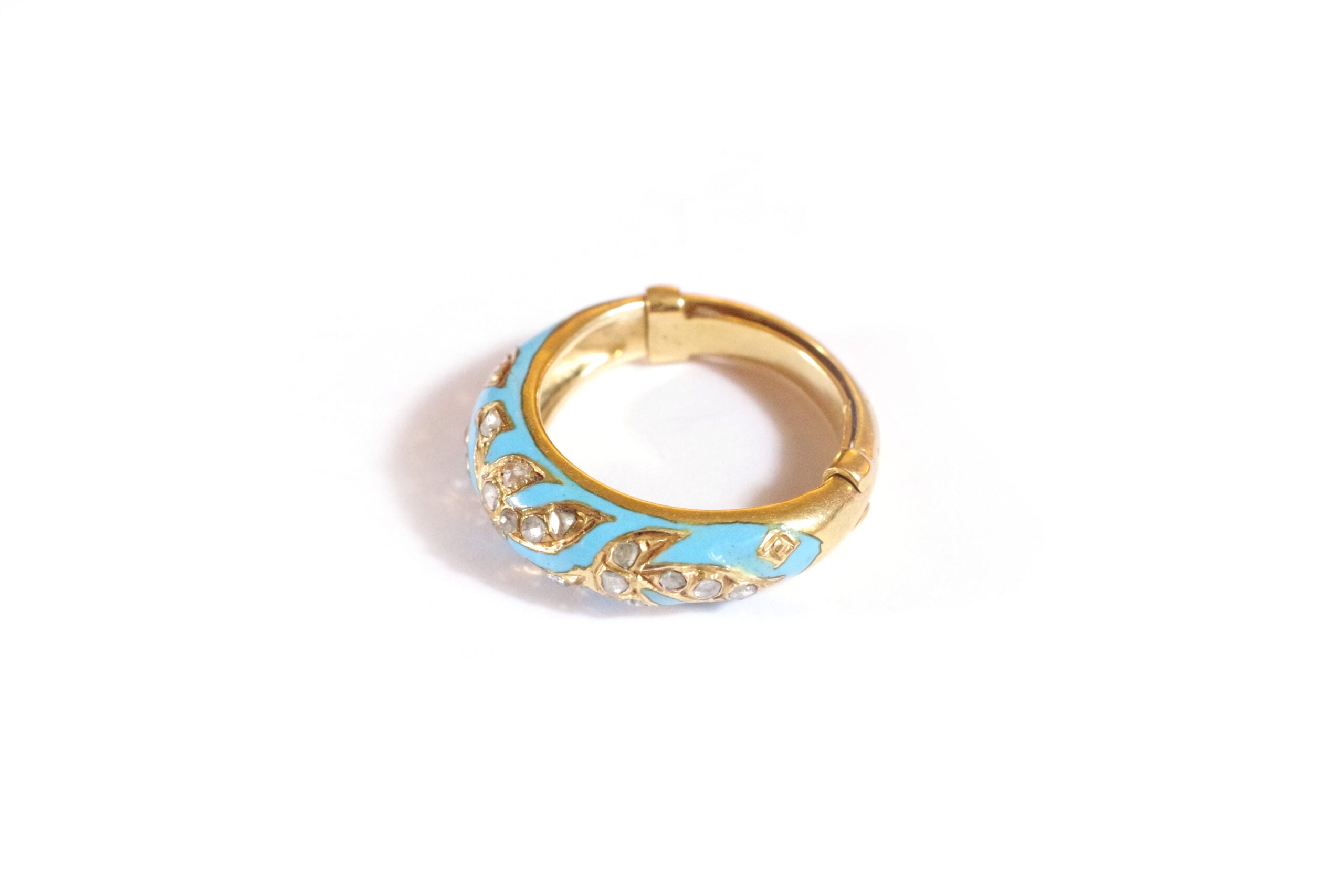 bague émail bleu diamant en or 14k