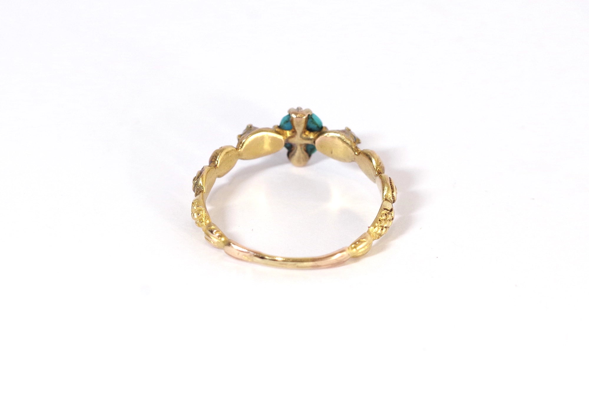 Diamond turquoise french antique bridal ring