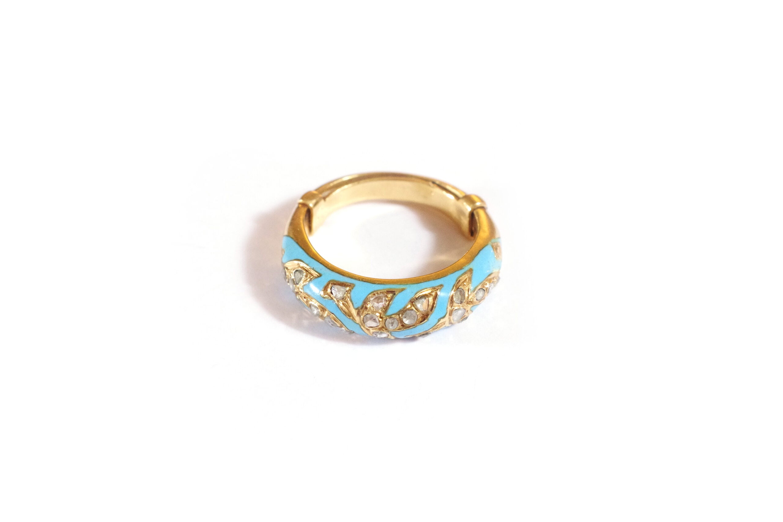 bague oiseau email bleu diamant en or 14k