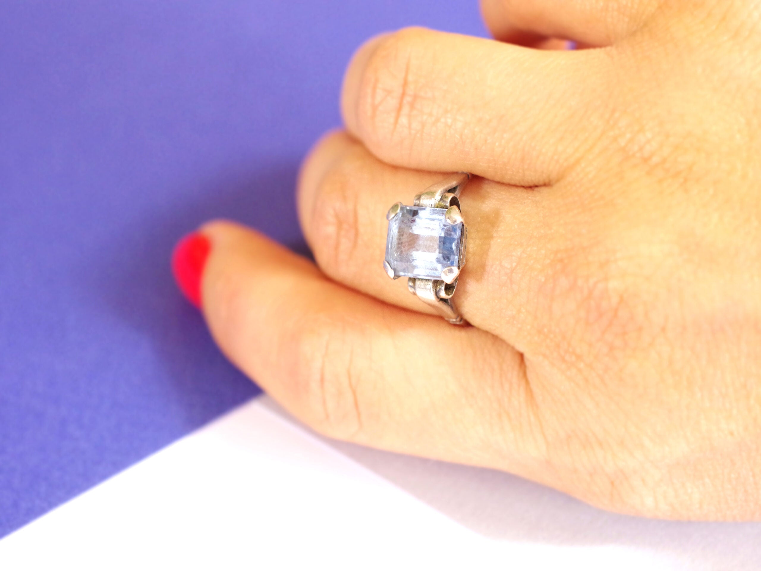 bague spinelle bleu en argent art deco