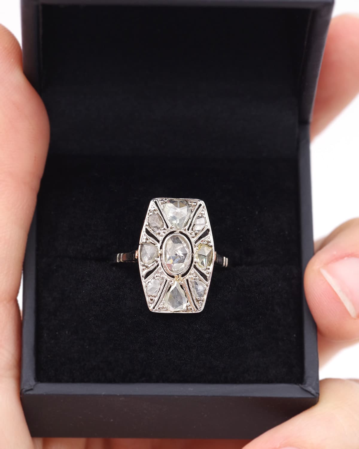 bague hexagonale diamants 