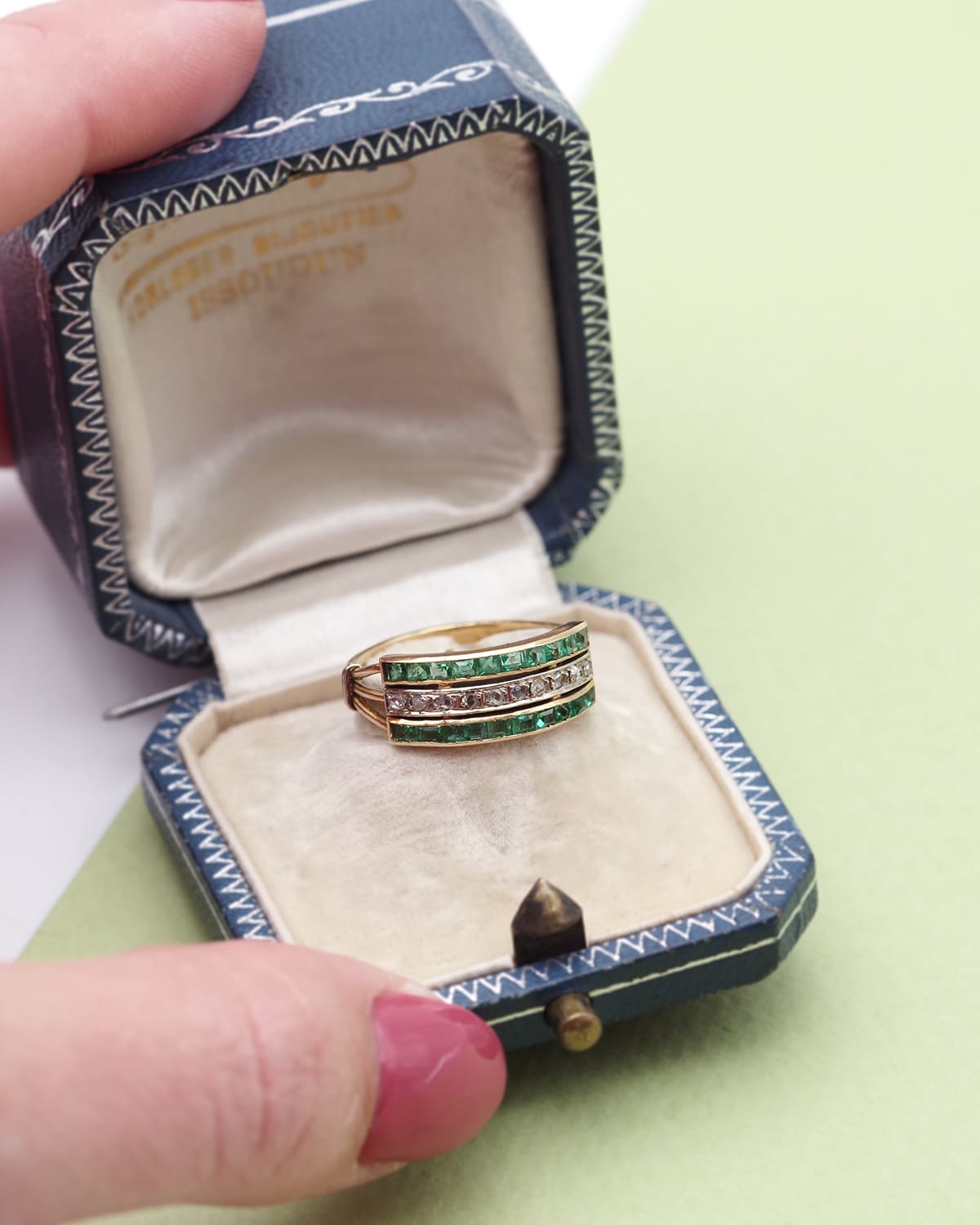 Emerald and diamond ring