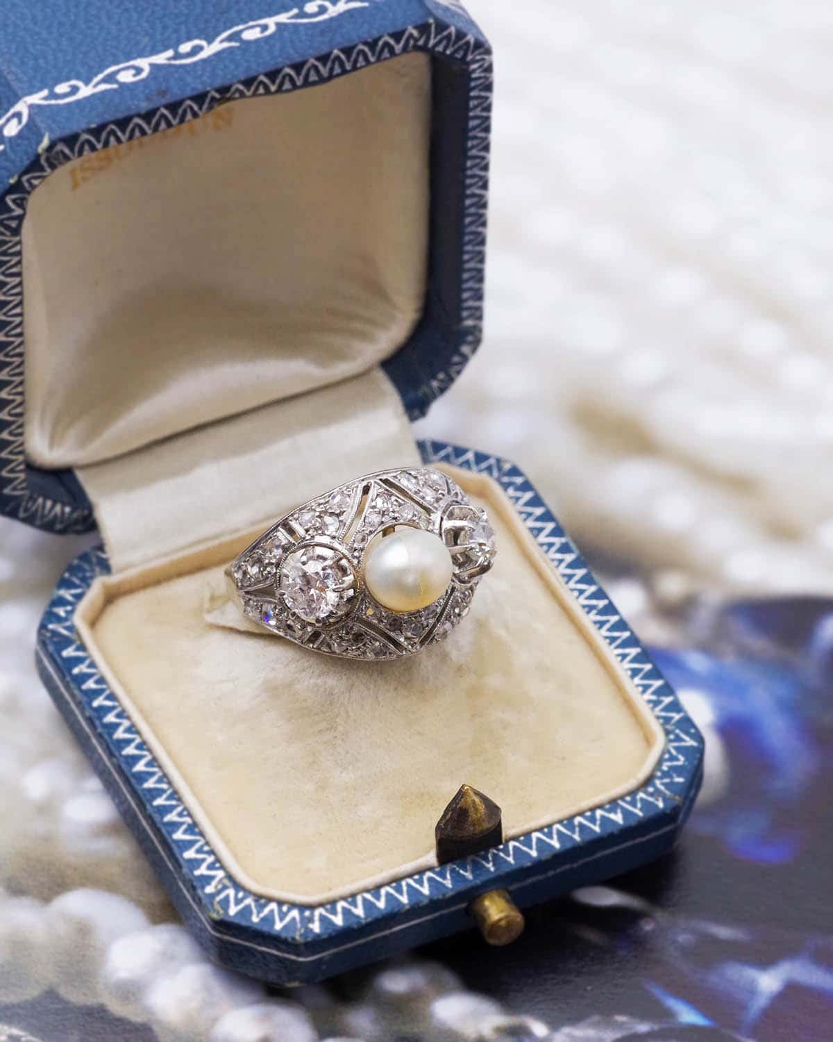 Bague cocktail perle diamant