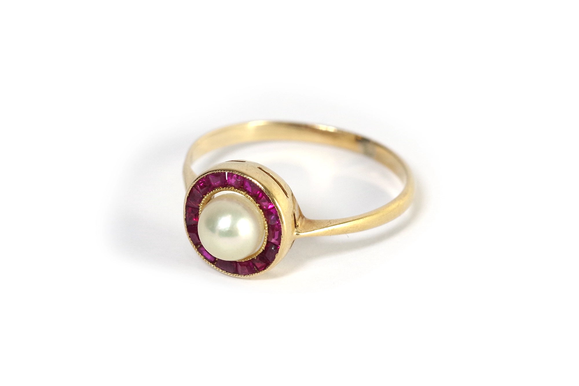 Art deco ruby pearl ring