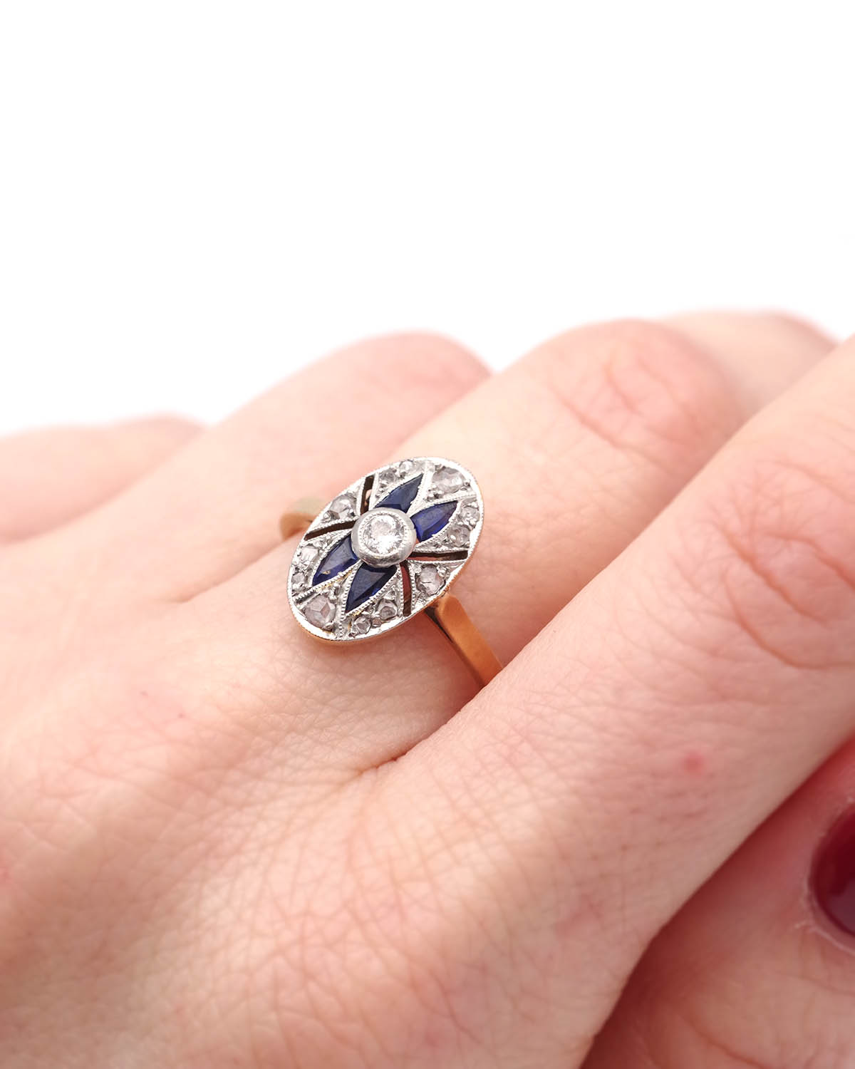 Art deco sapphire diamond ring
