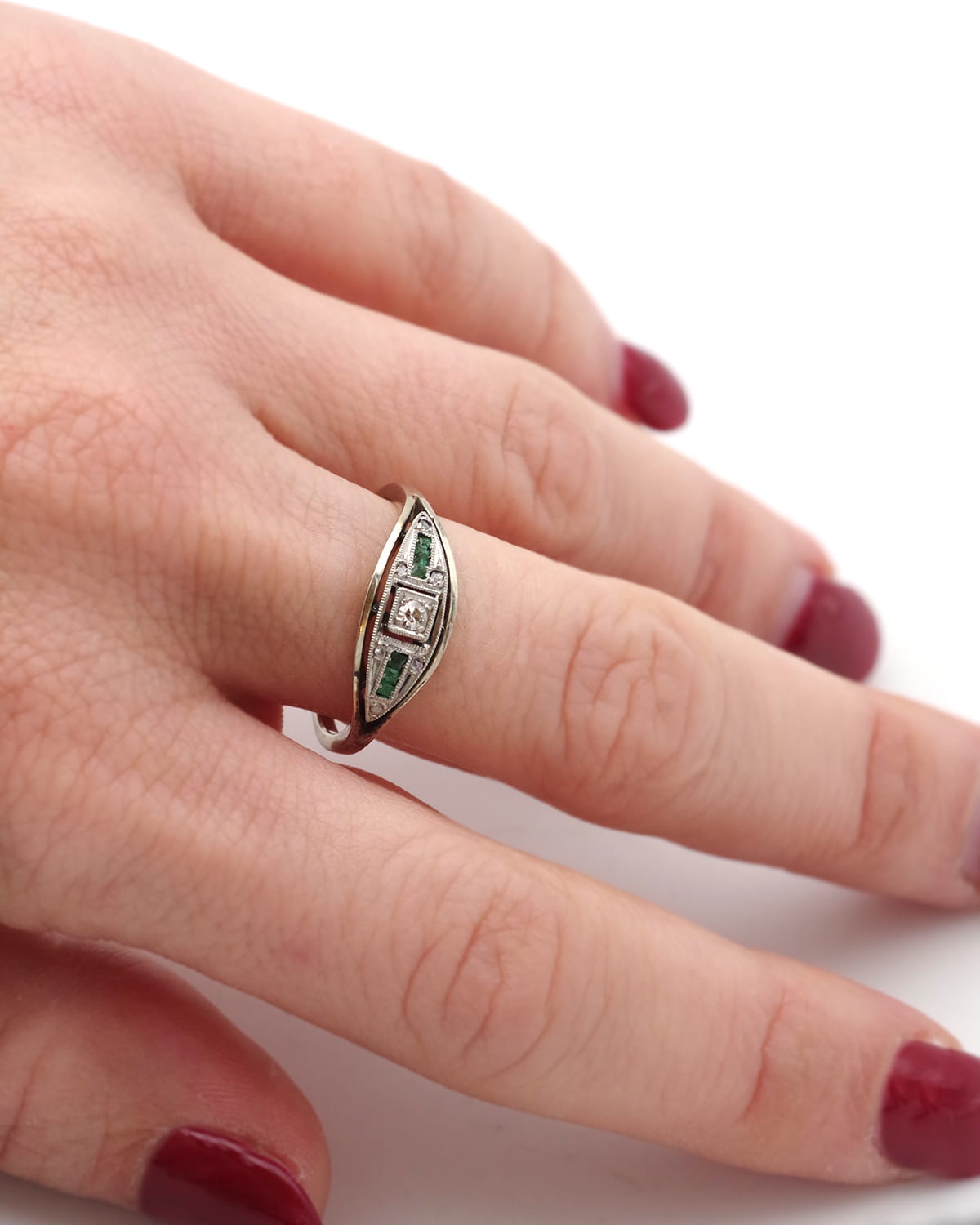 Art deco band emerald ring