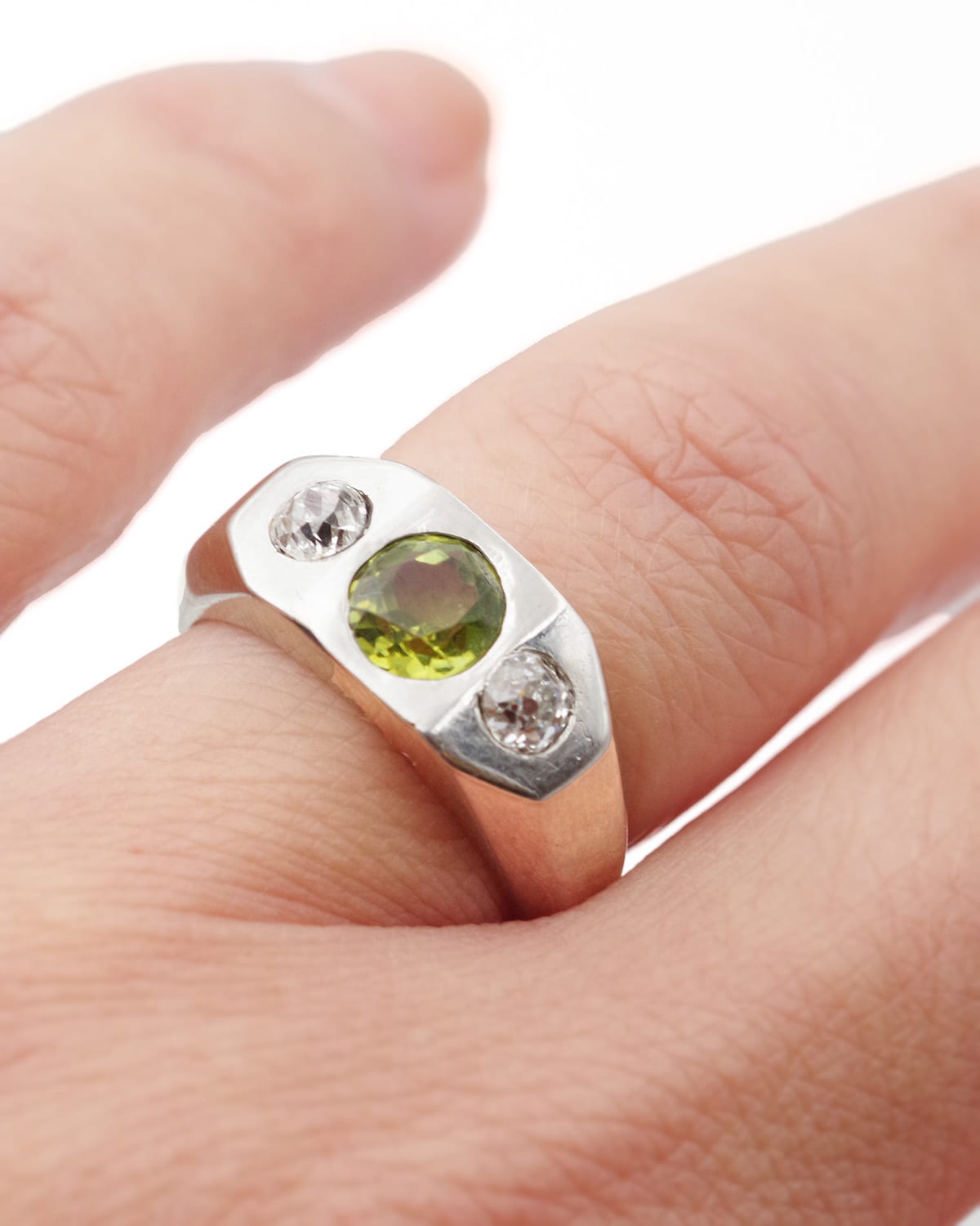 Diamond and tourmaline signet ring