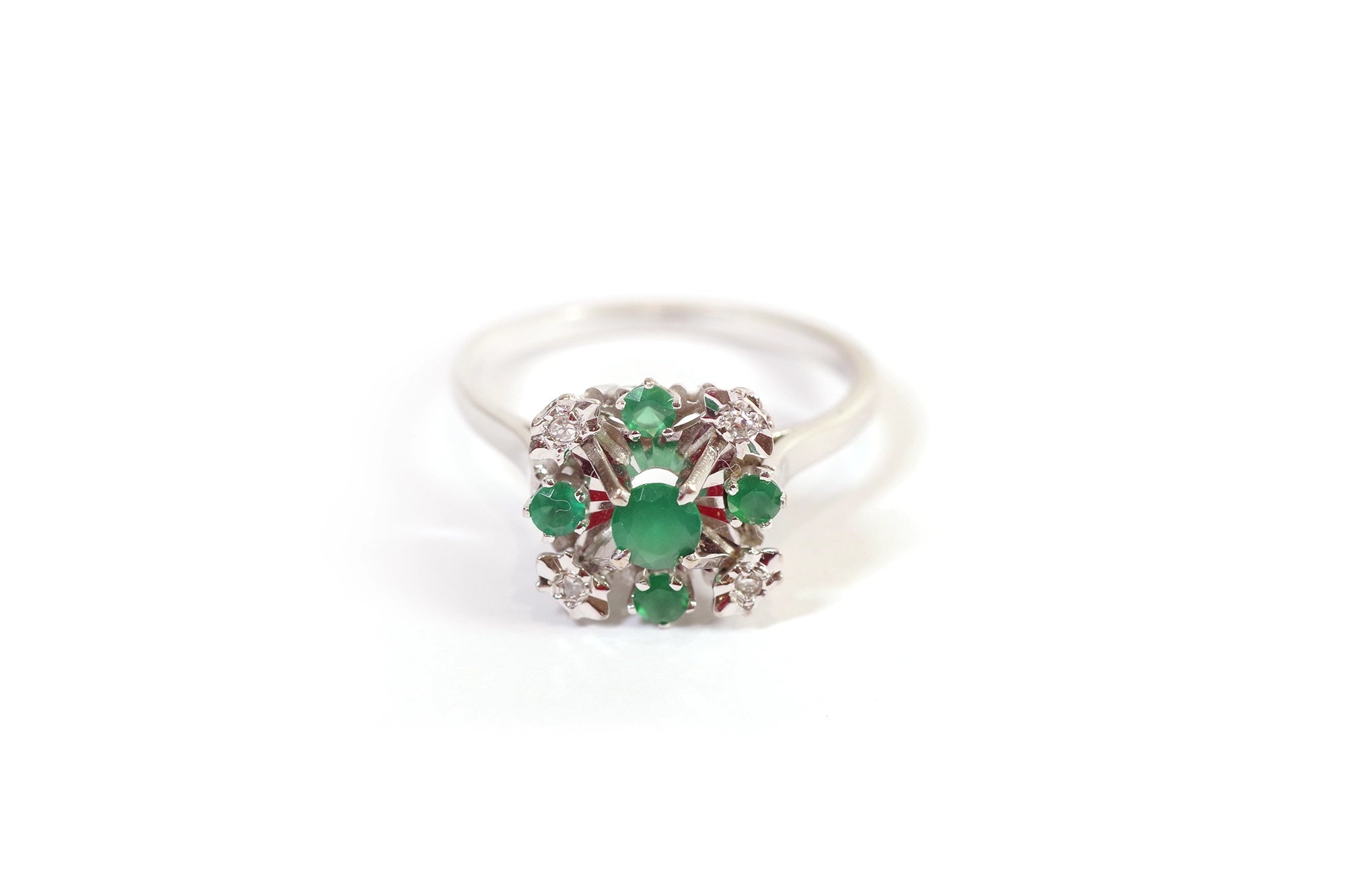 bague diamants chrysoprases en or