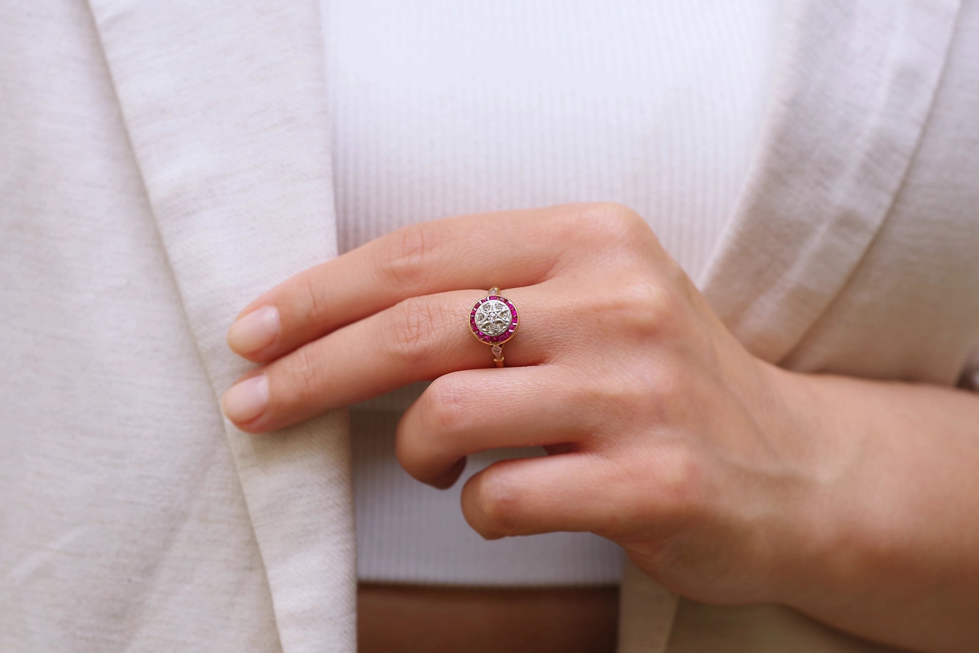 circular art deco ruby ring