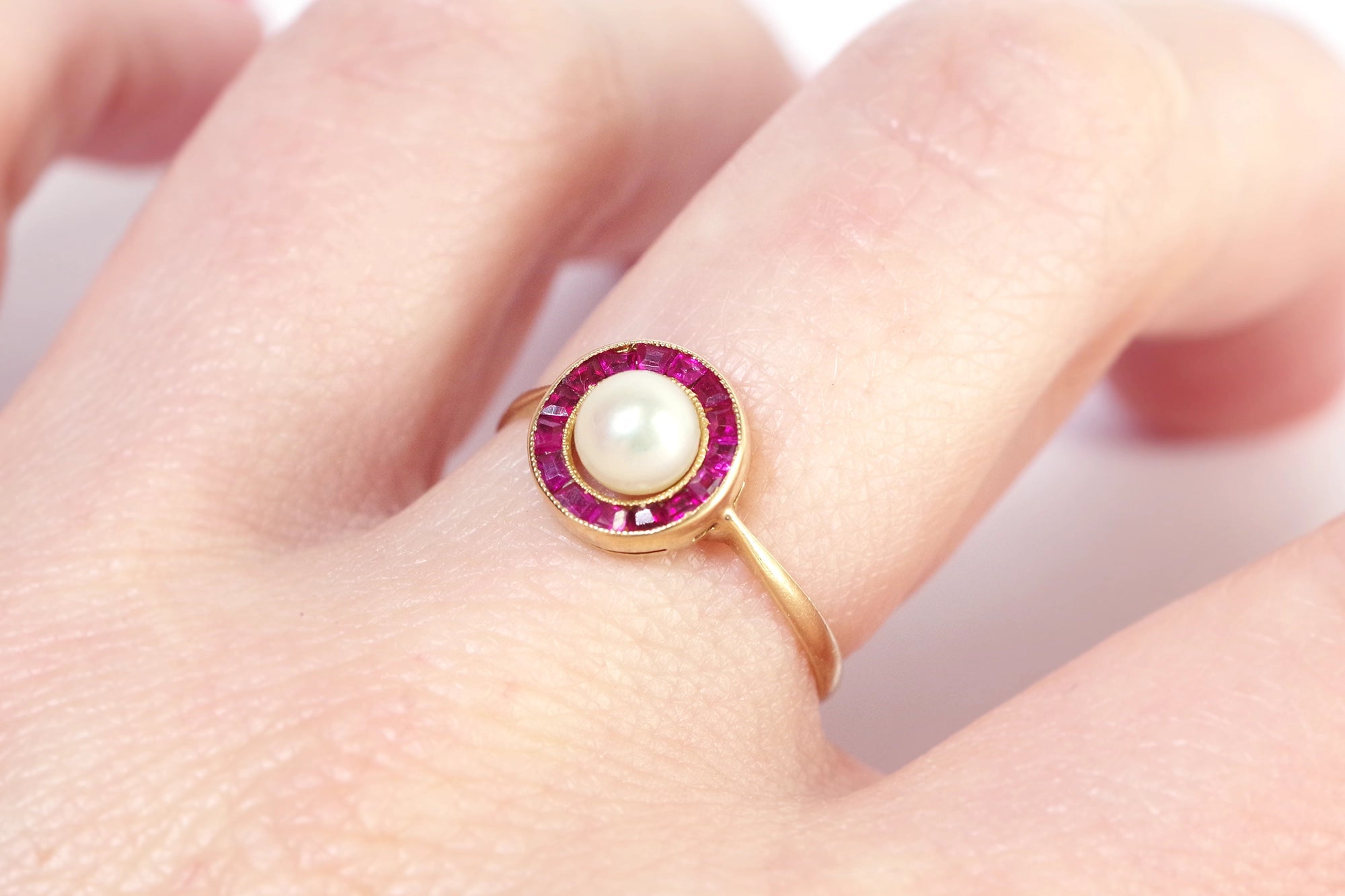 target art deco ruby pearl ring