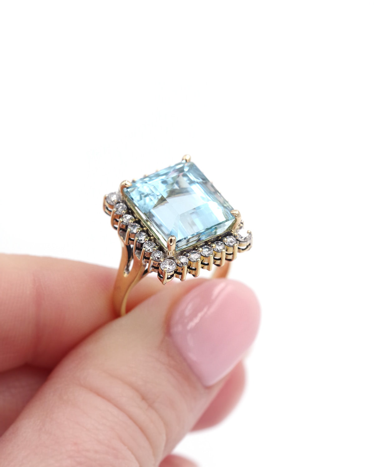 Aquamarine diamond cluster ring