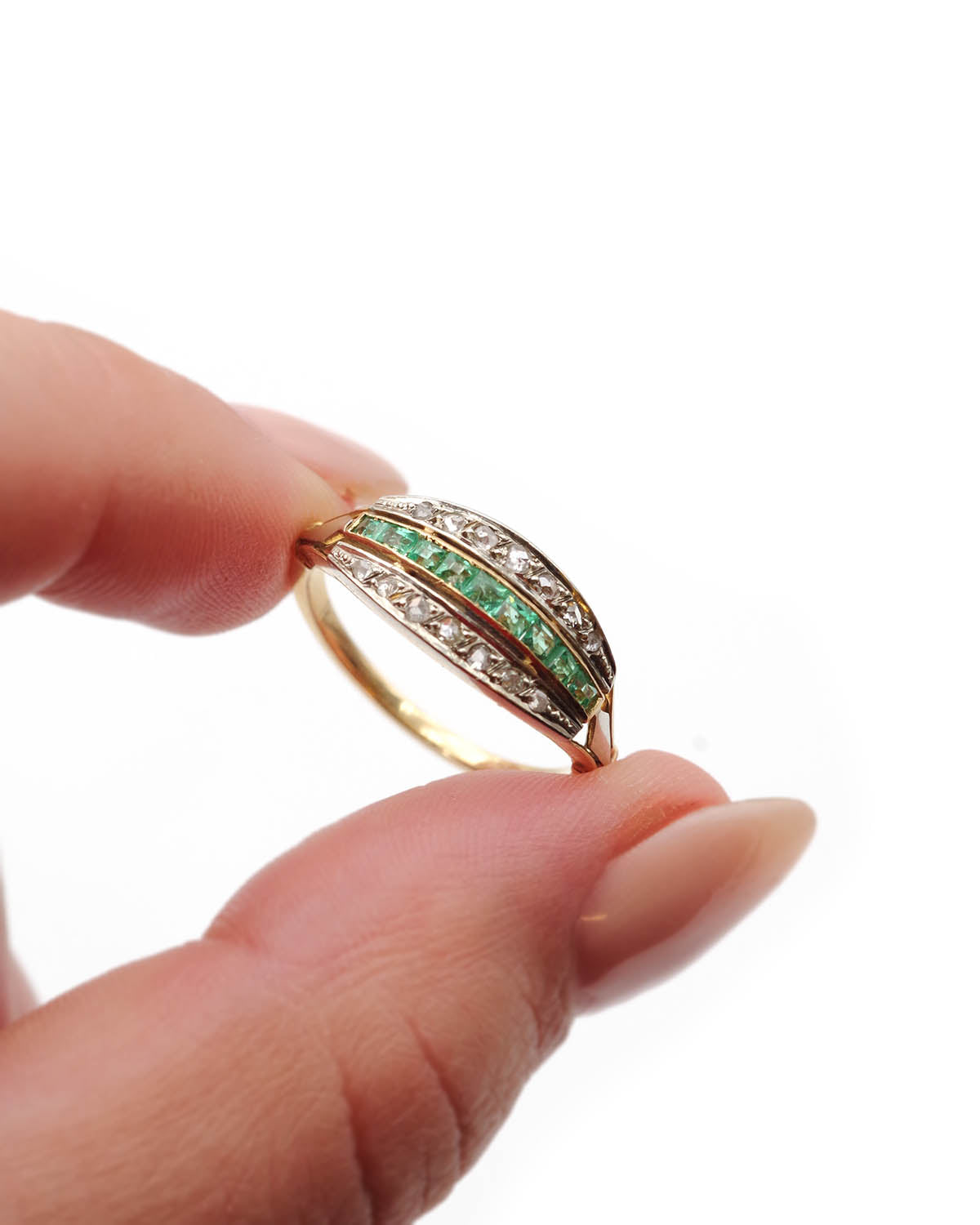 Art deco band emerald ring
