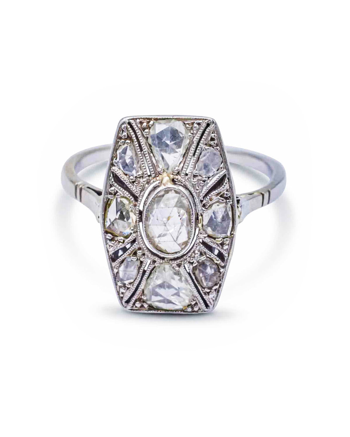 bague art deco en platine