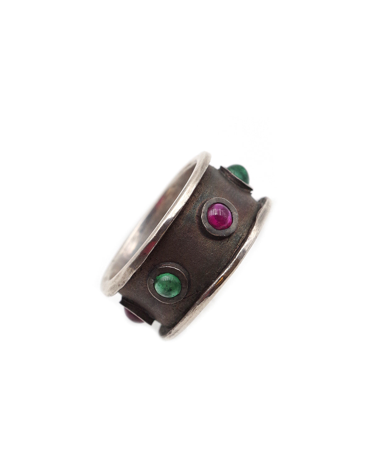 ruby emerald silver ring