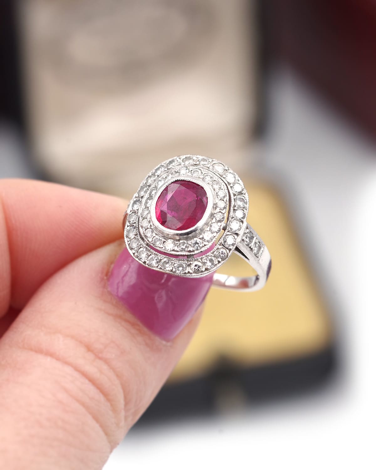 Ruby diamond cluster ring