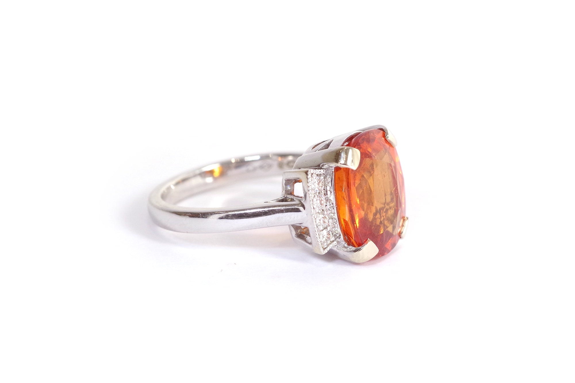 bague grenat orange en or blanc