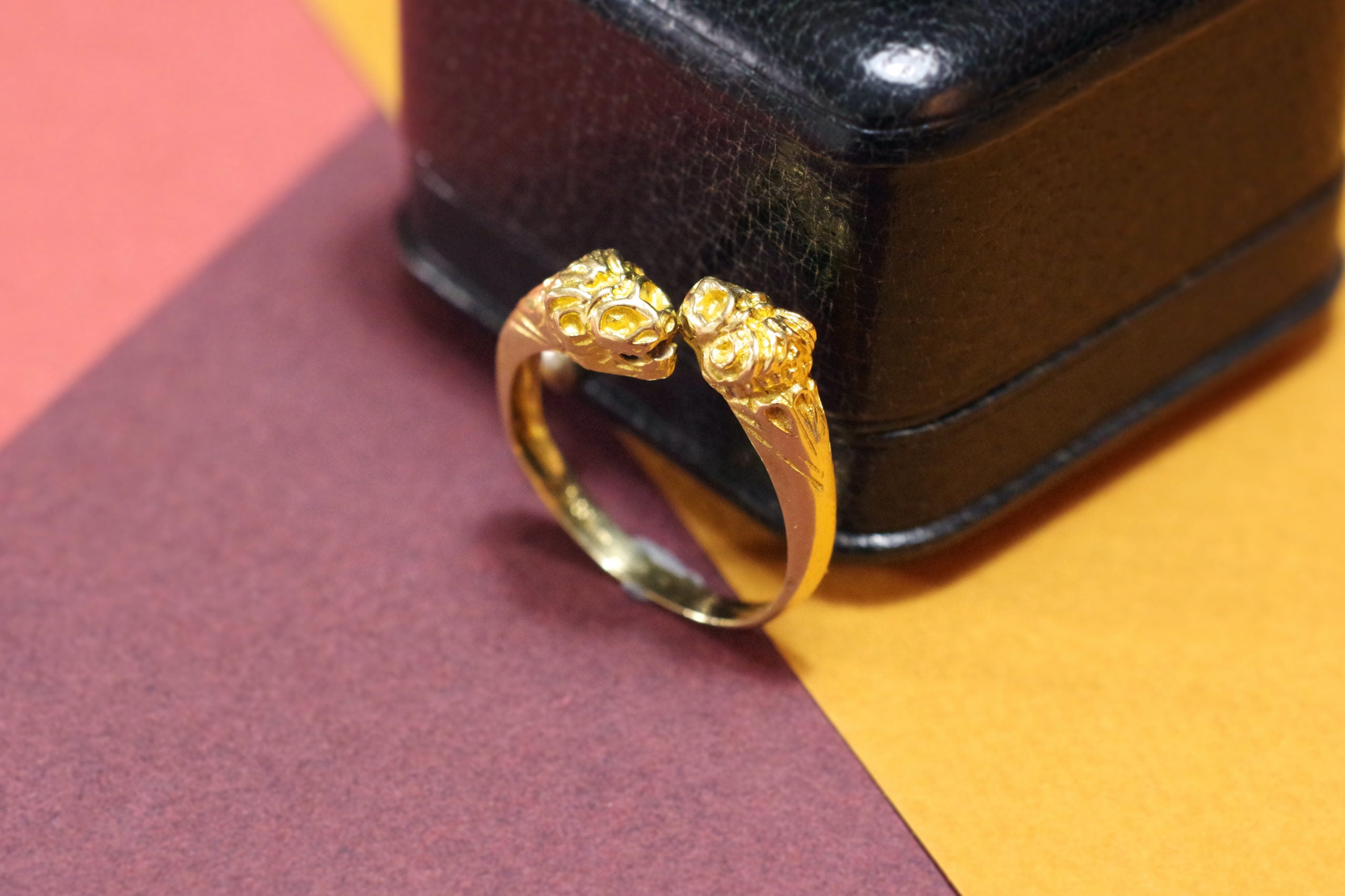 bague a deux tete de lion pour homme or 14k