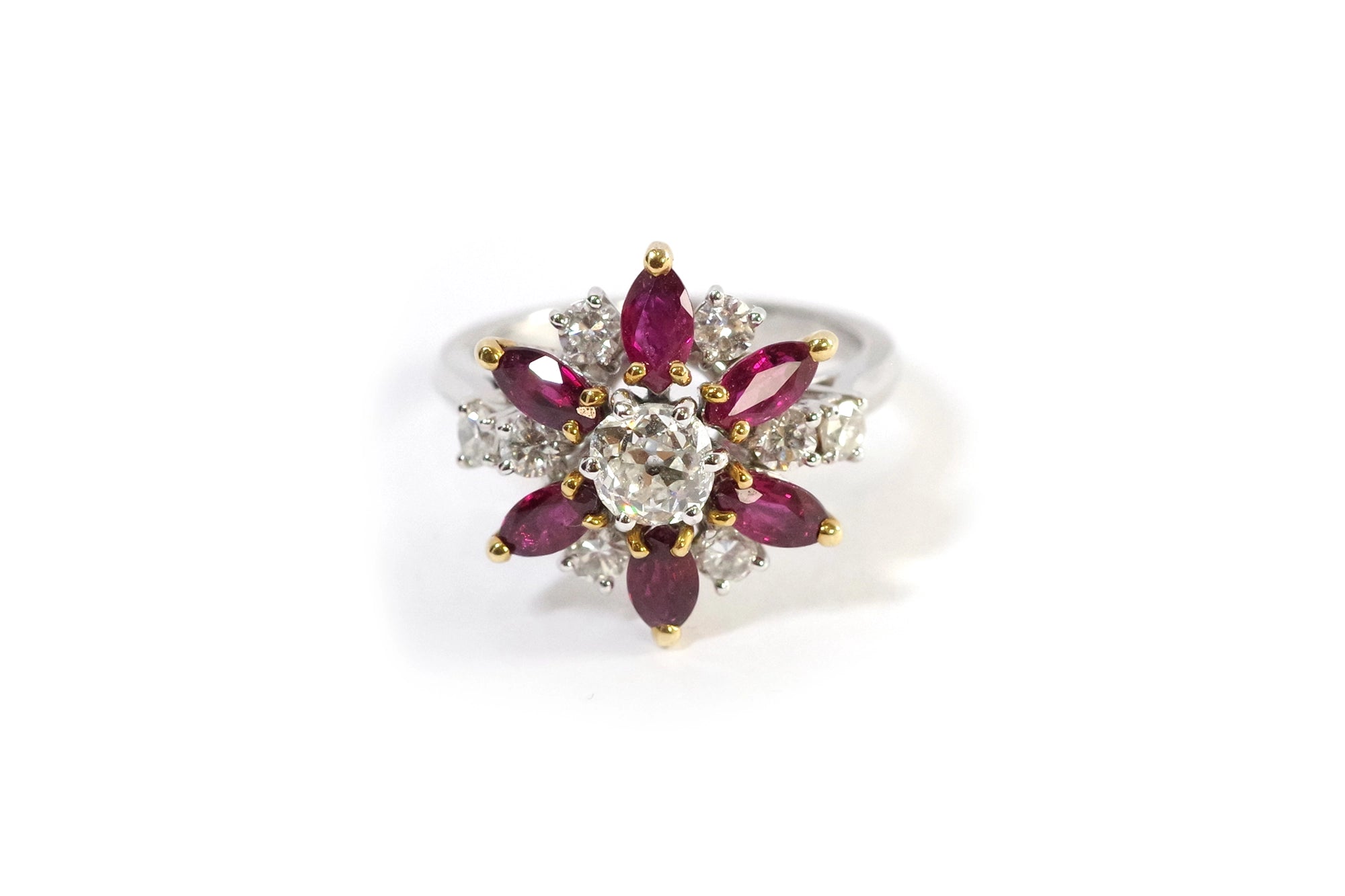 old mine cut diamond ruby ring