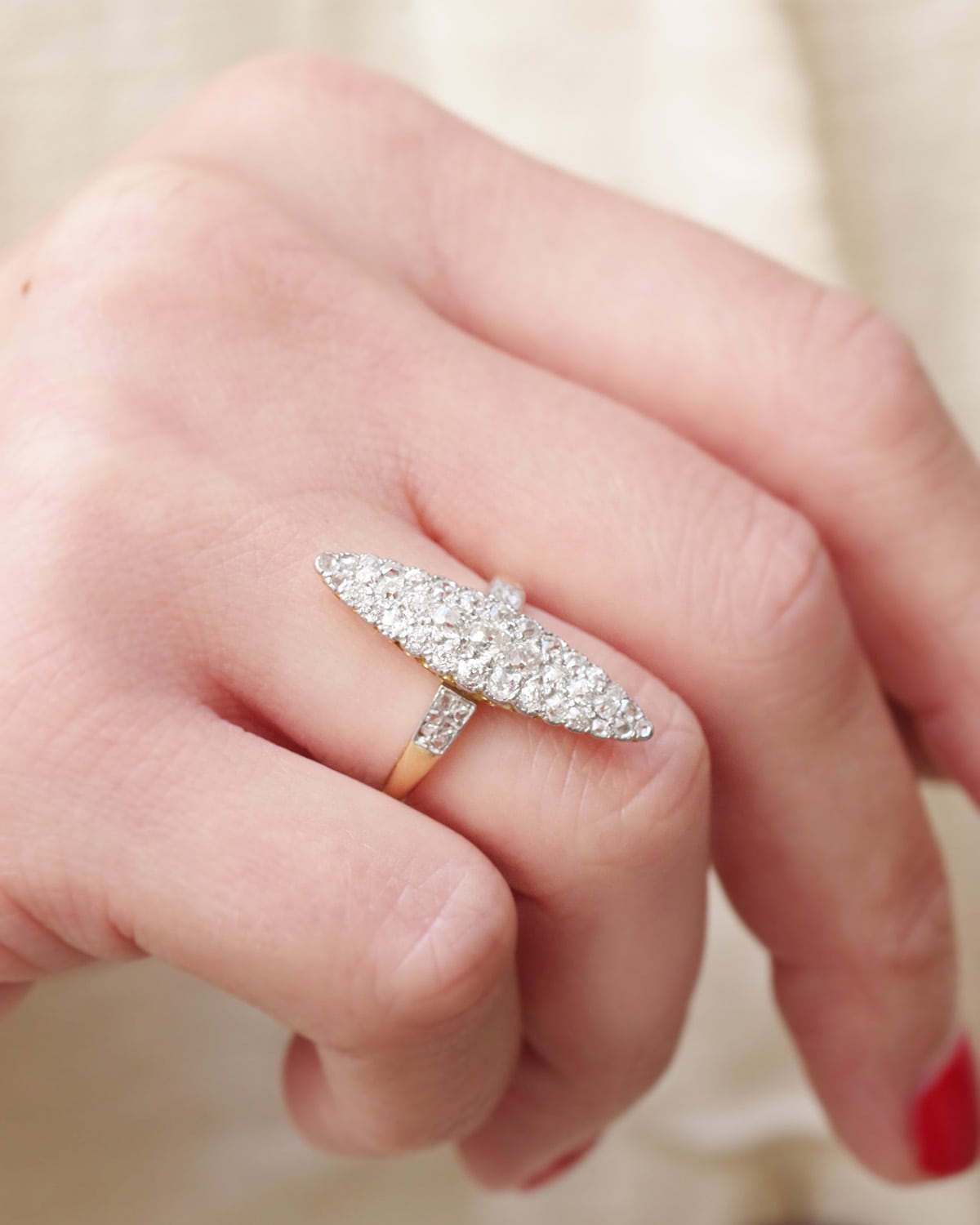 Diamond navette ring in gold