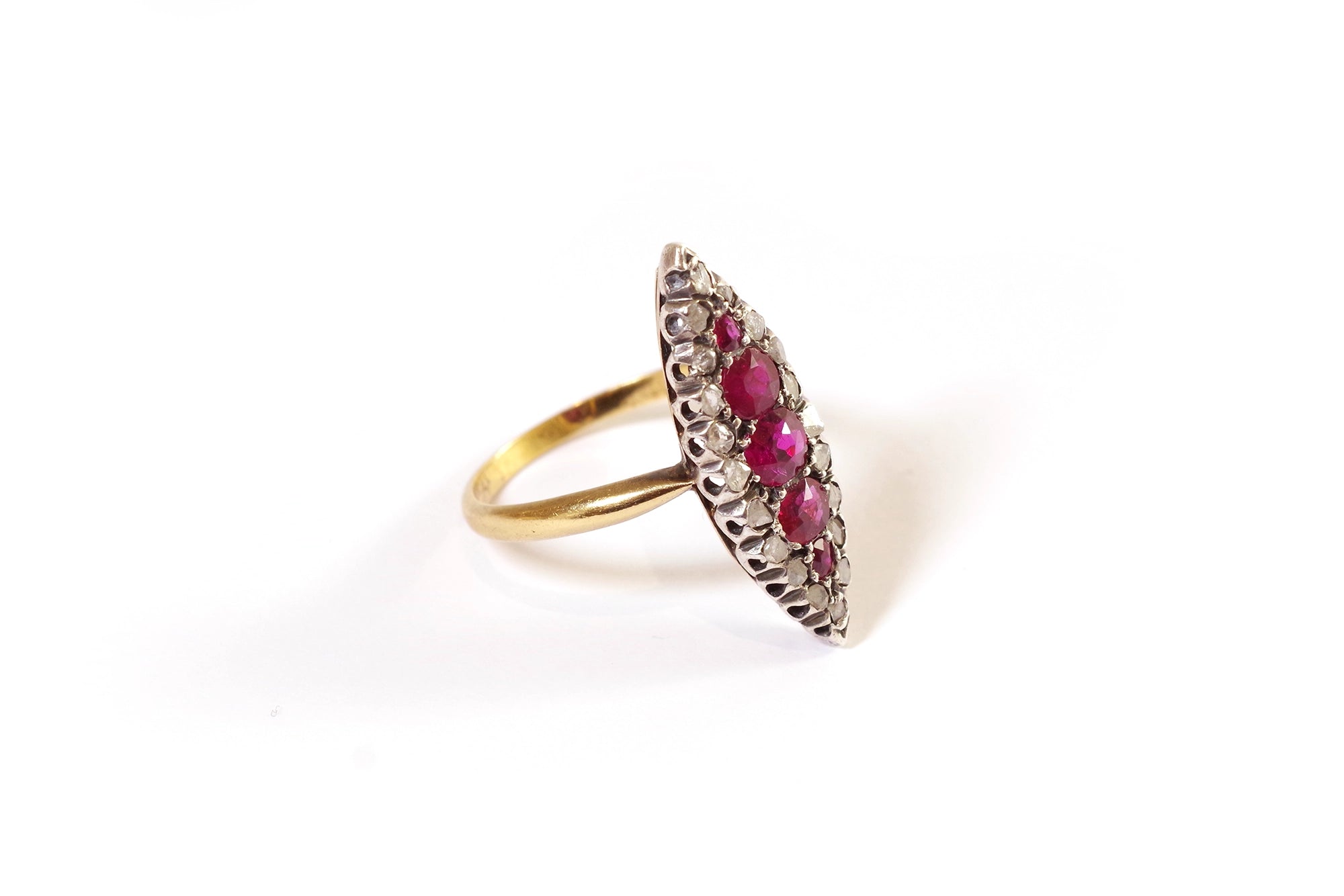 navette wedding diamond ruby ring