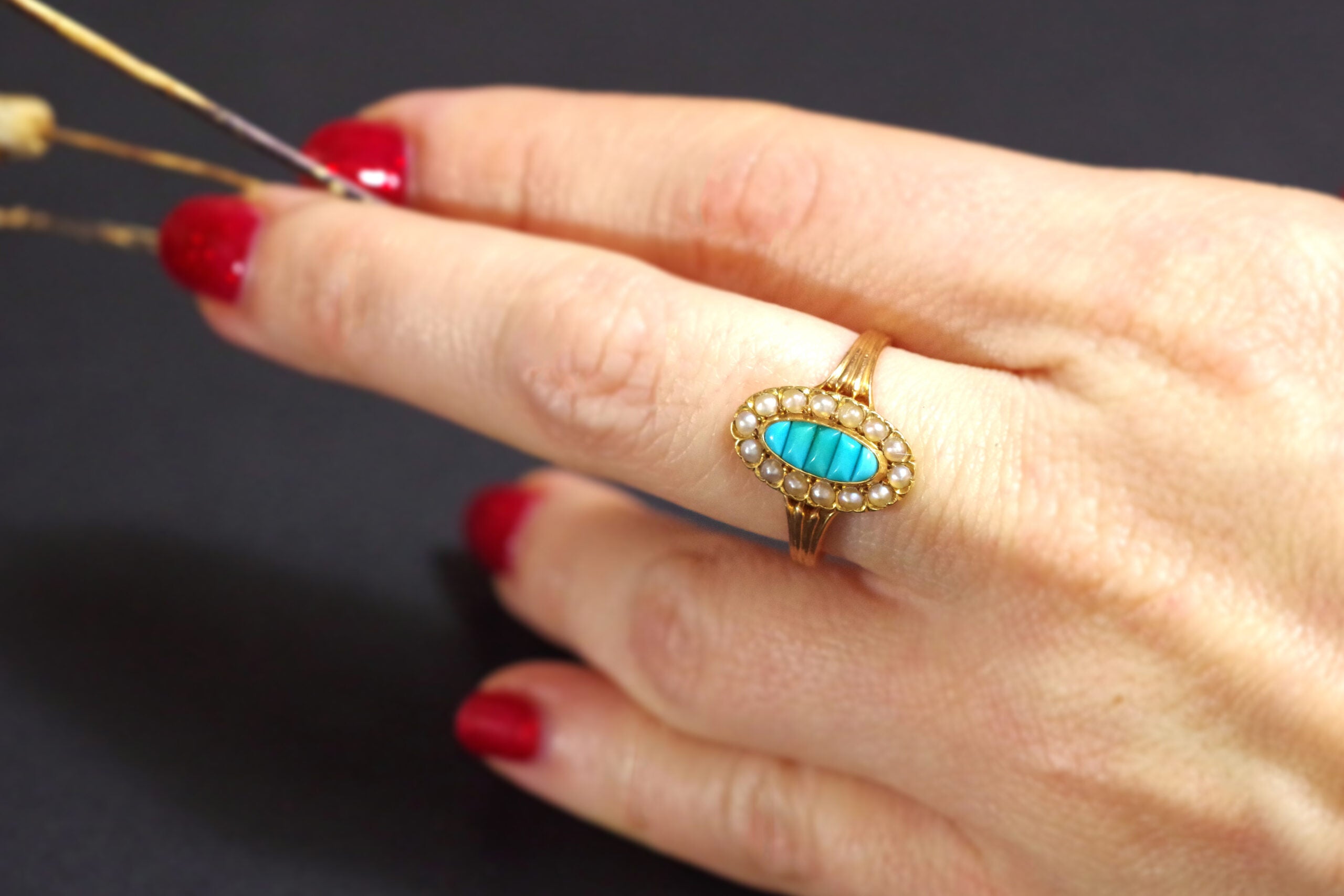 bague second empire en or turquoise et perle