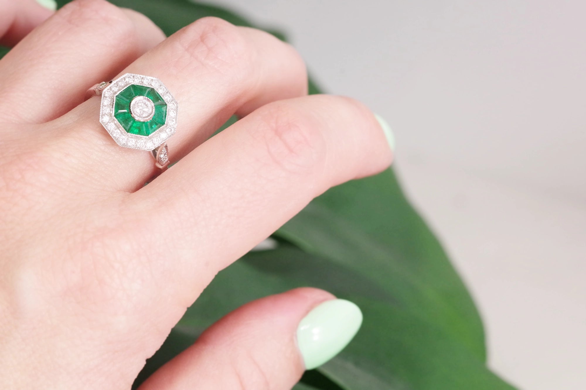 pre-owned emerald diamond ring