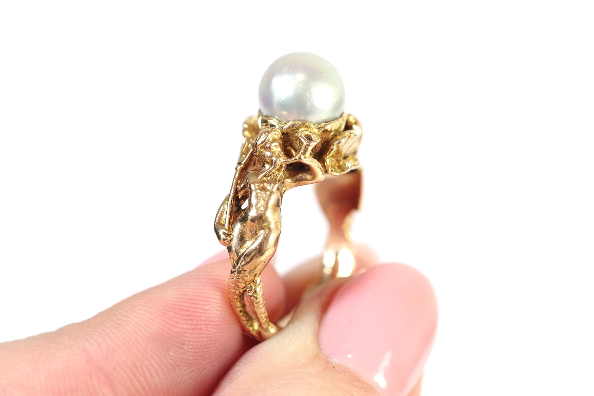 Art Nouveau poseidon ring with a pearl